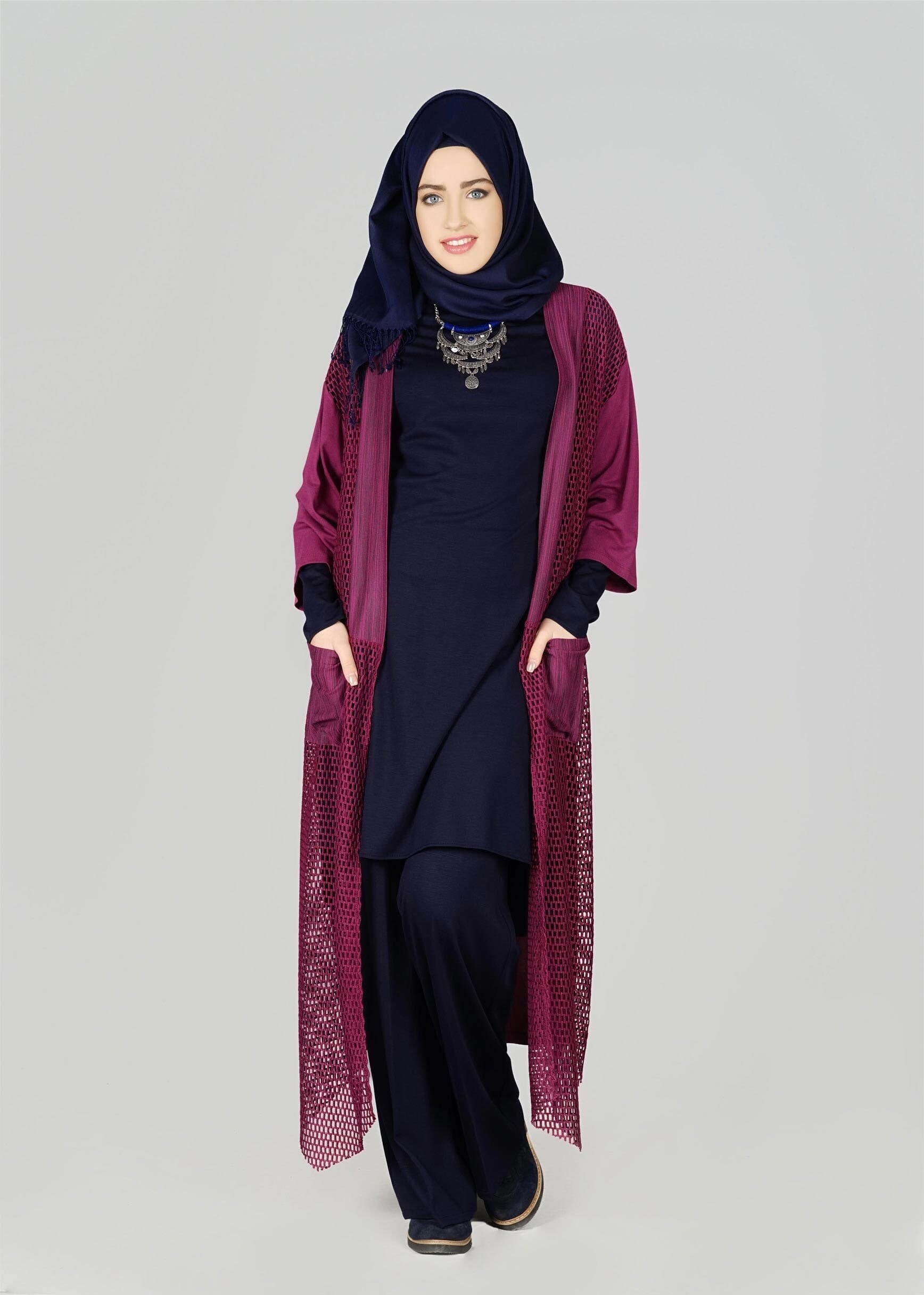 Tesettür giyim MOR FİLE DETAYLI TUNİK 4871