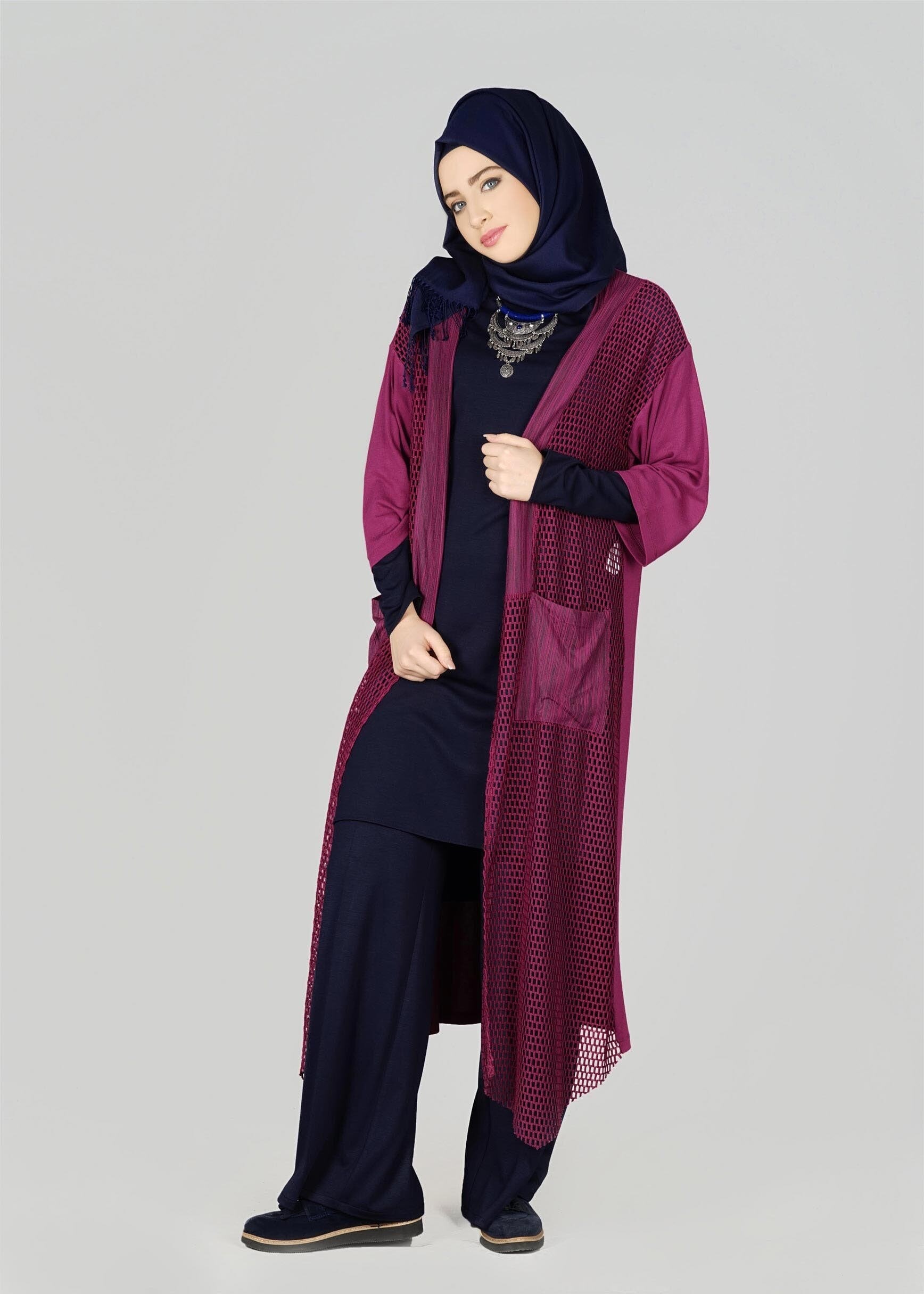 Tesettür giyim MOR FİLE DETAYLI TUNİK 4871