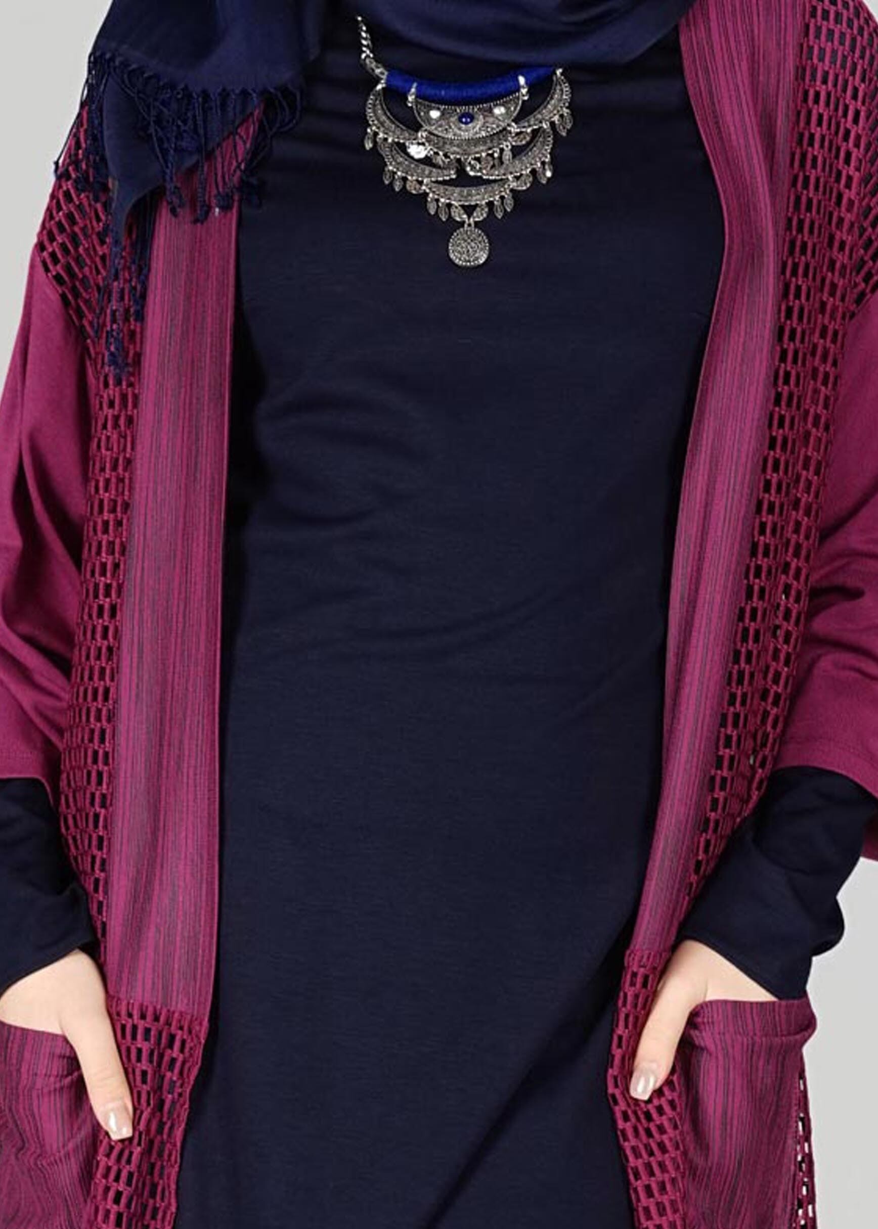 Tesettür giyim MOR FİLE DETAYLI TUNİK 4871