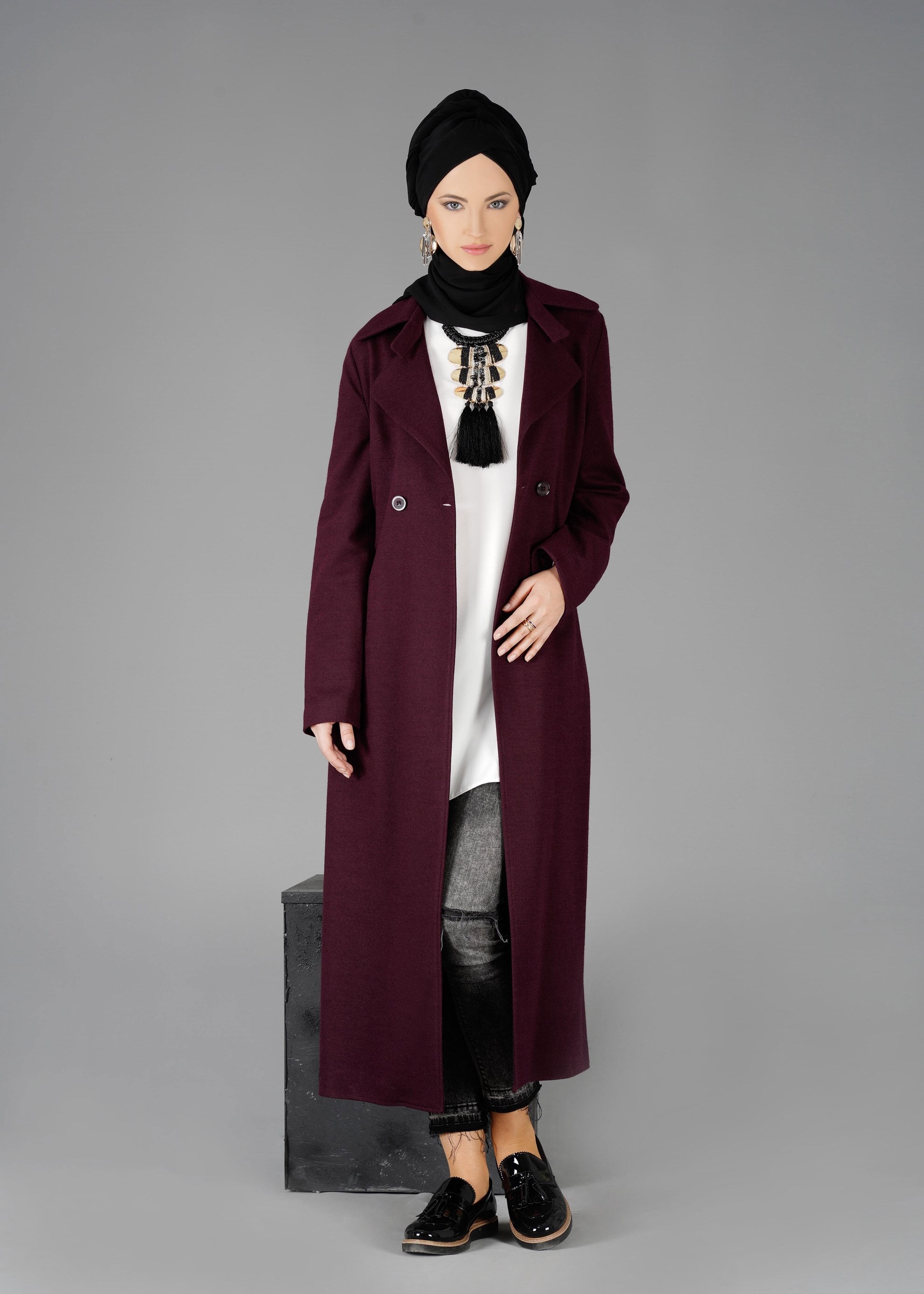 Tesettür giyim MÜRDÜM KRUVAZE YAKA TUNİK 4876