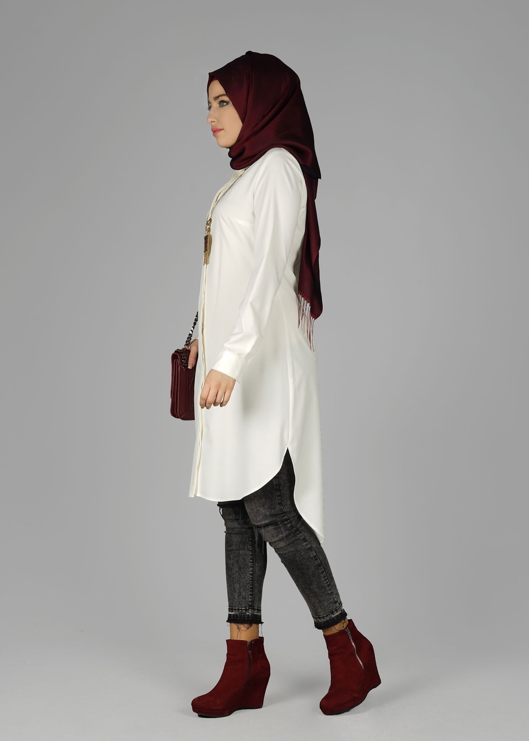 Tesettür giyim BEYAZ 4877 TUNİK 