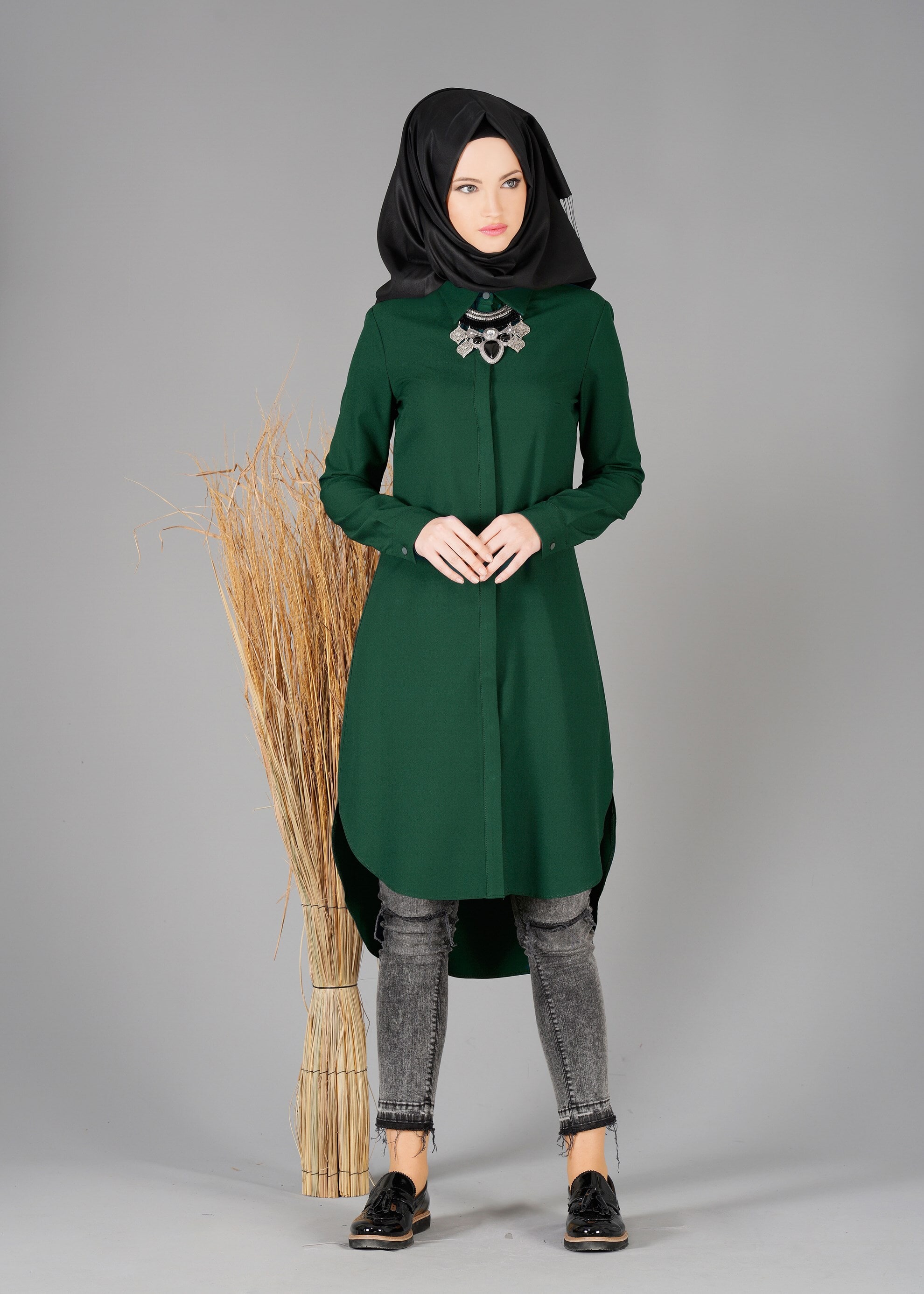 Tesettür giyim YEŞİL 4877 TUNİK 