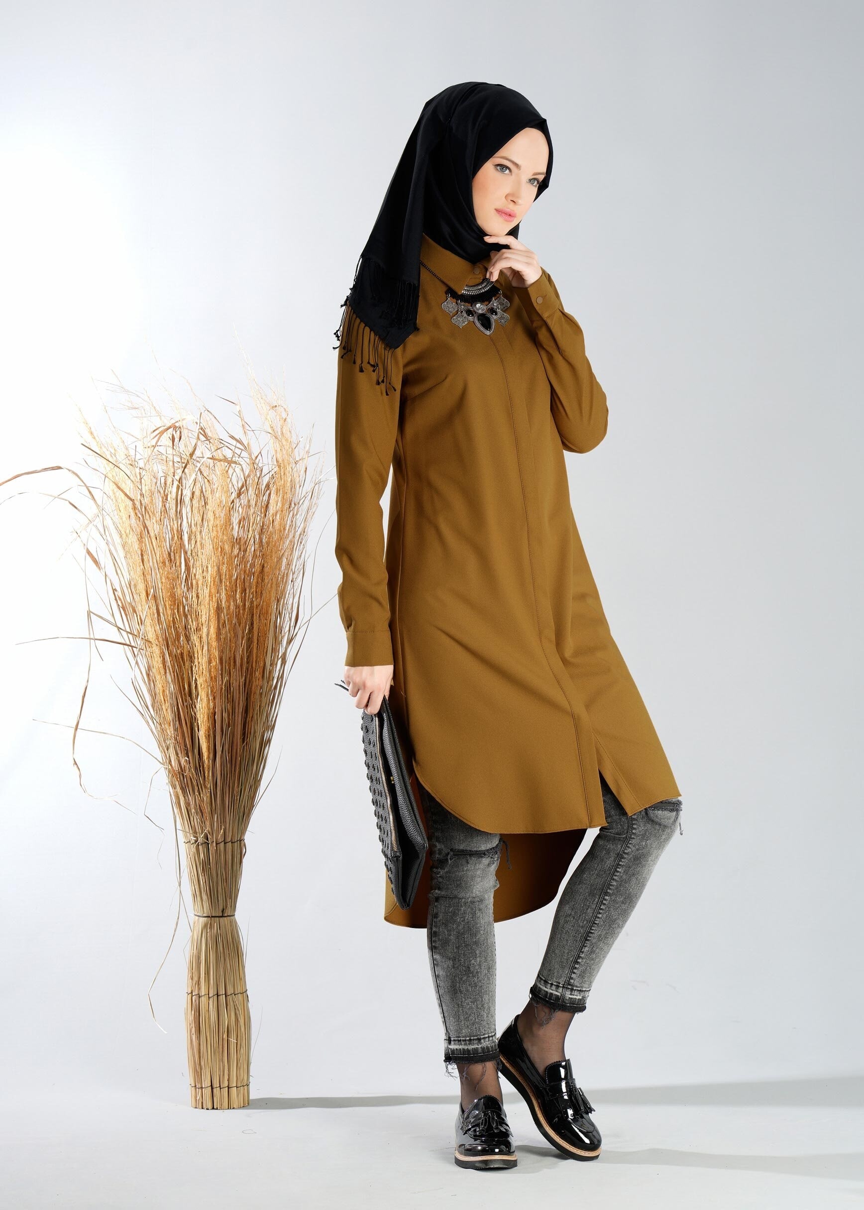 Tesettür giyim SARI 4877 TUNİK 