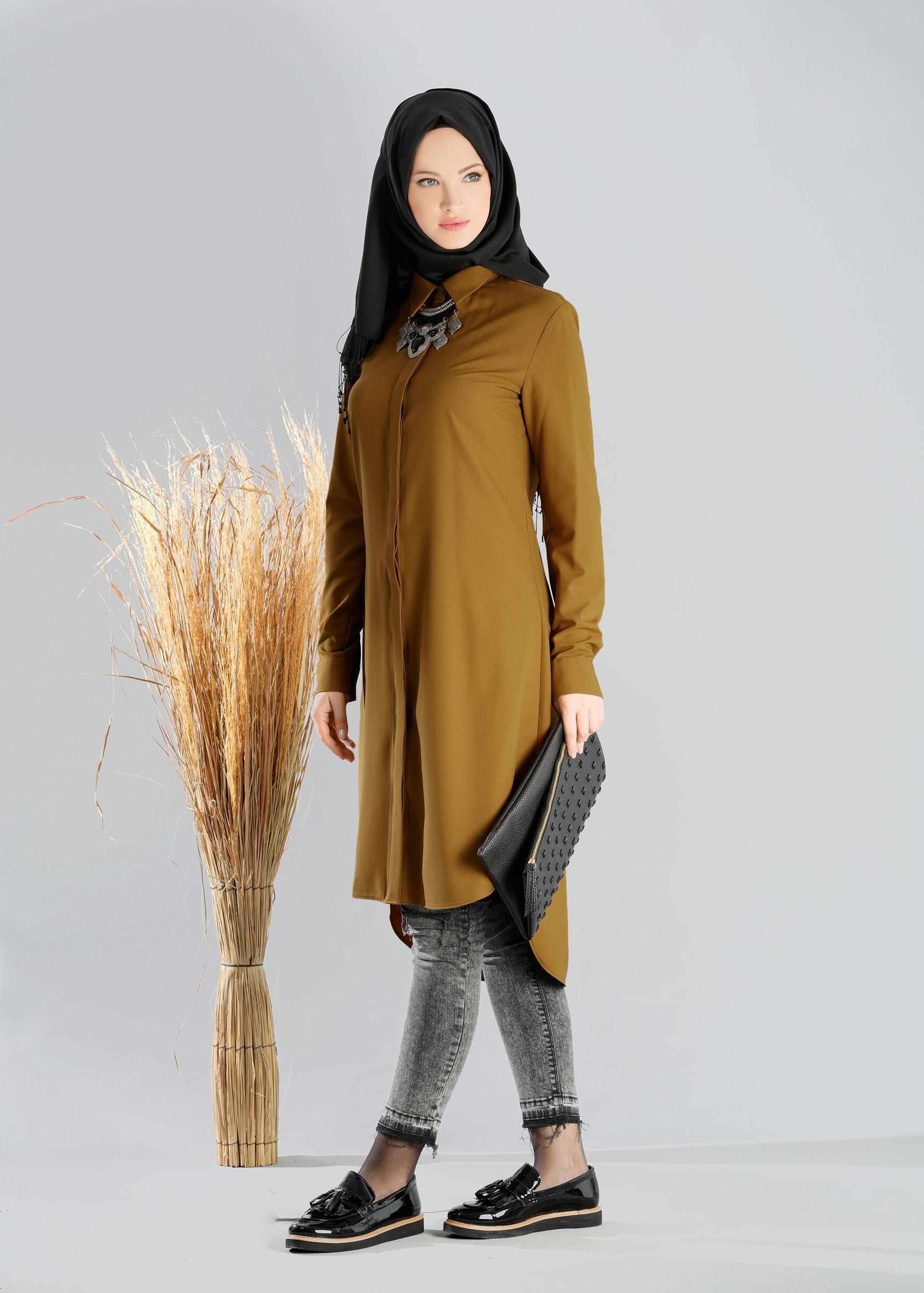 Tesettür giyim SARI 4877 TUNİK 