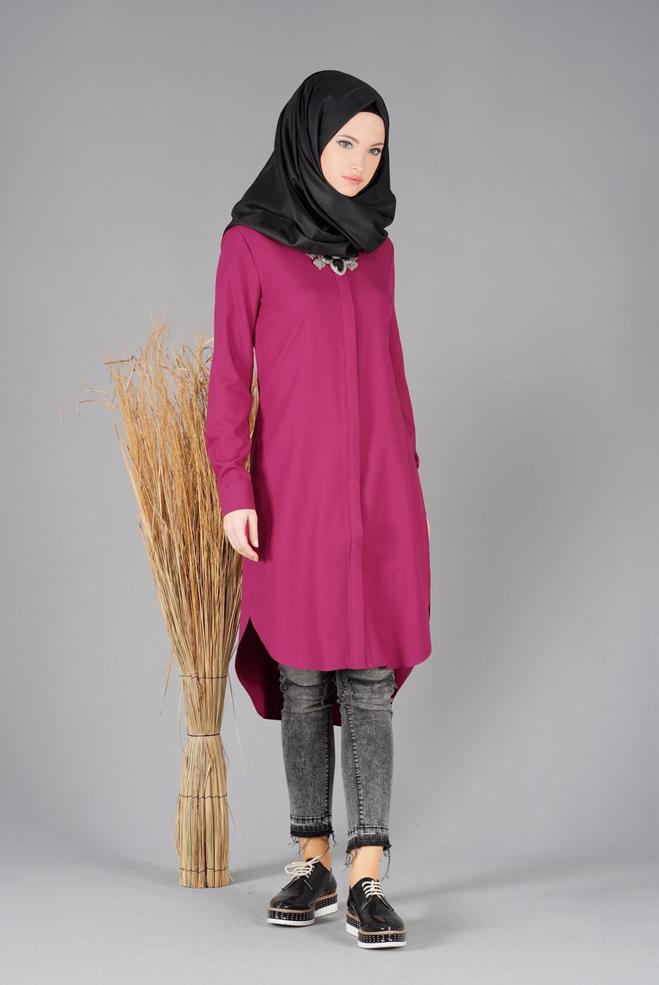 Tesettür giyim FUŞYA 4877 TUNİK  - ALVİNA