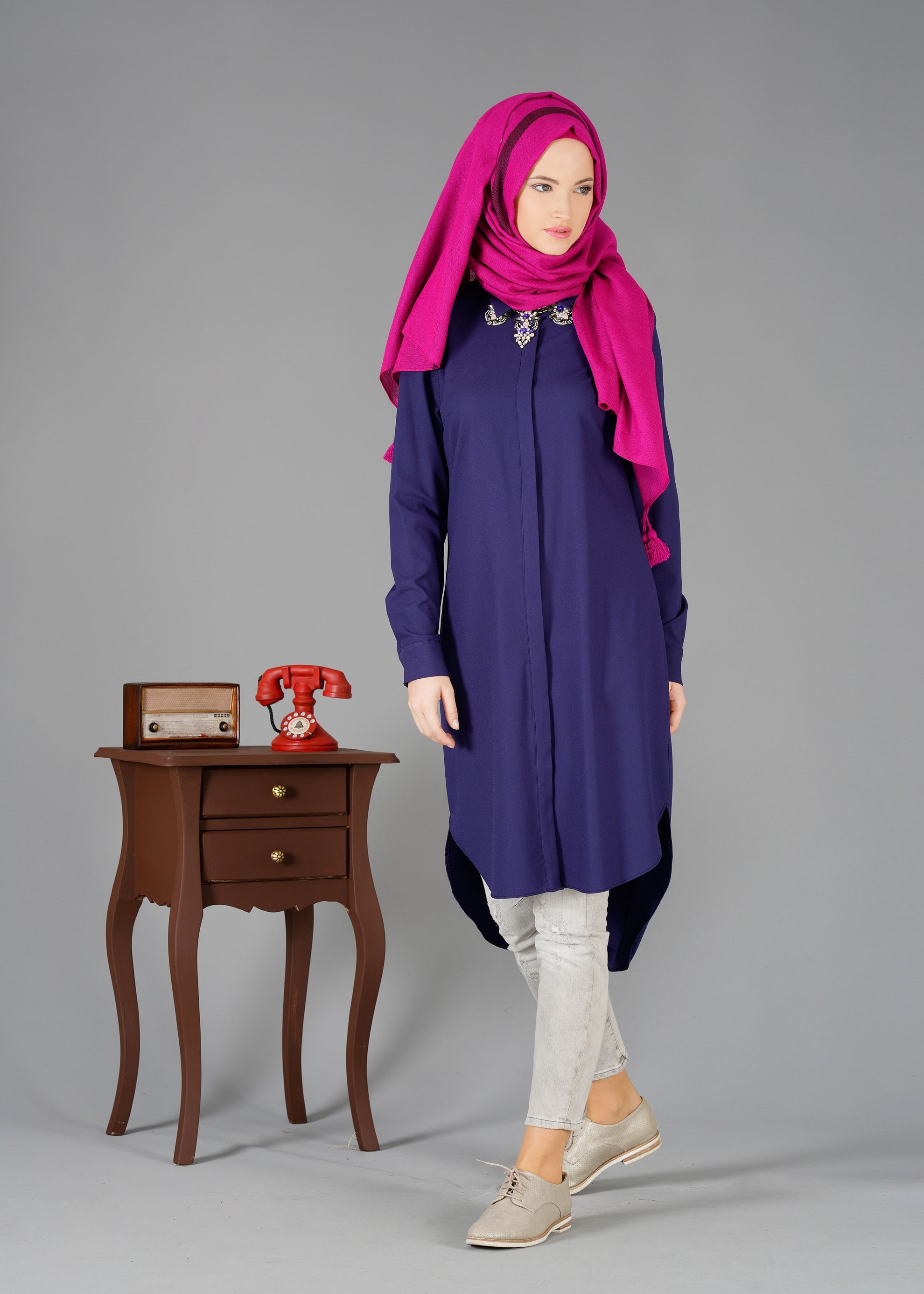 Tesettür giyim LACİVERT 4877 TUNİK 