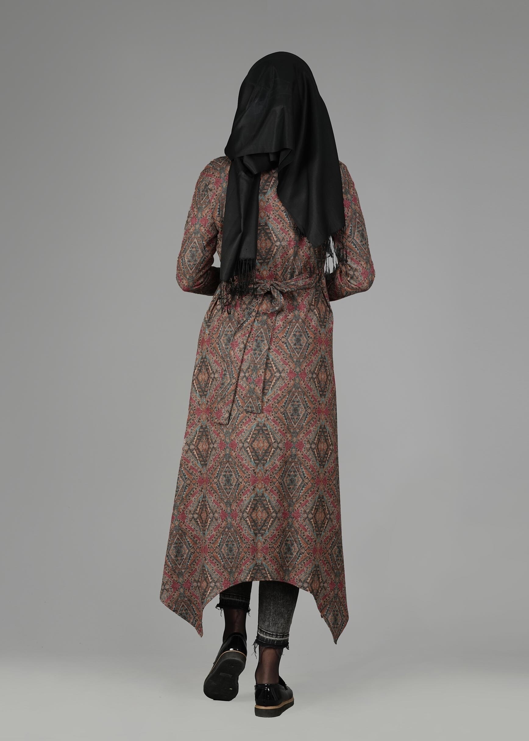 Tesettür giyim KAHVE ETNİK DESENLİ TUNİK 4885