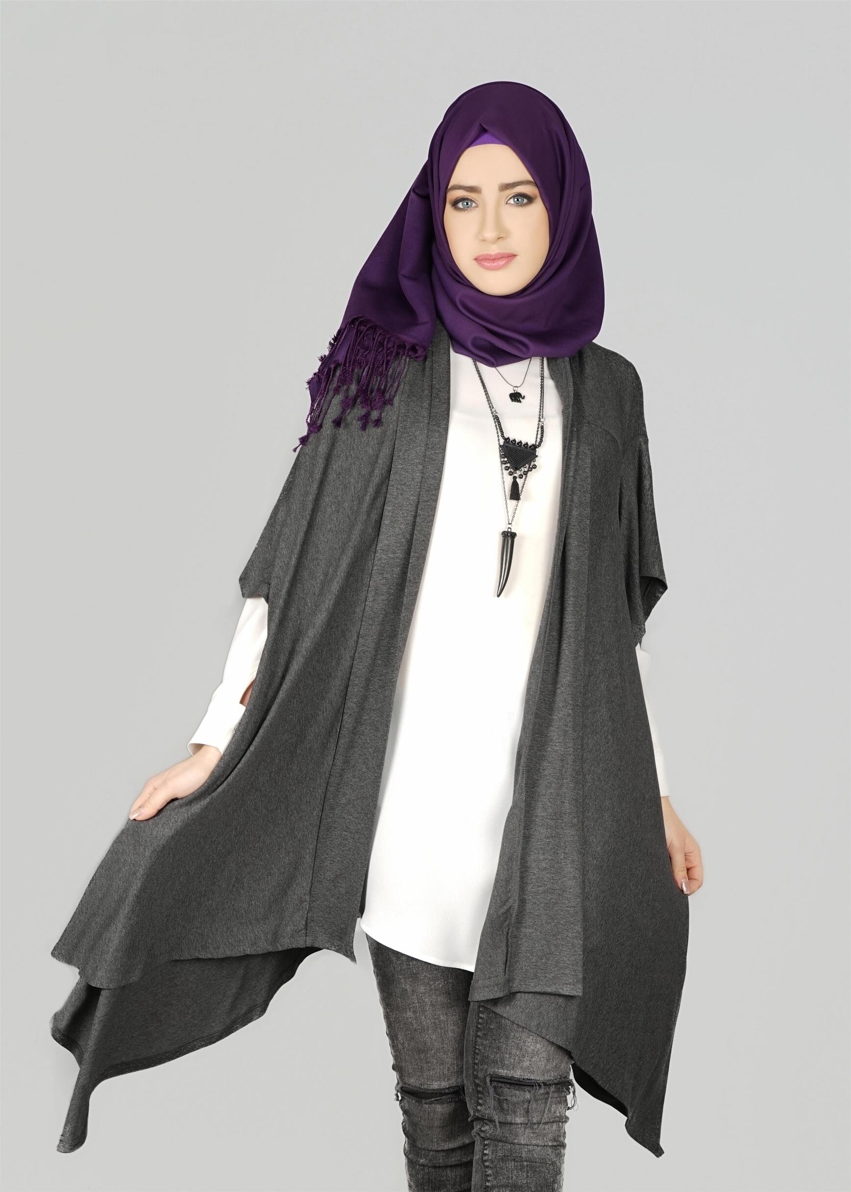 Tesettür giyim GRİ ASİMETRİK KESİM TUNİK 4886