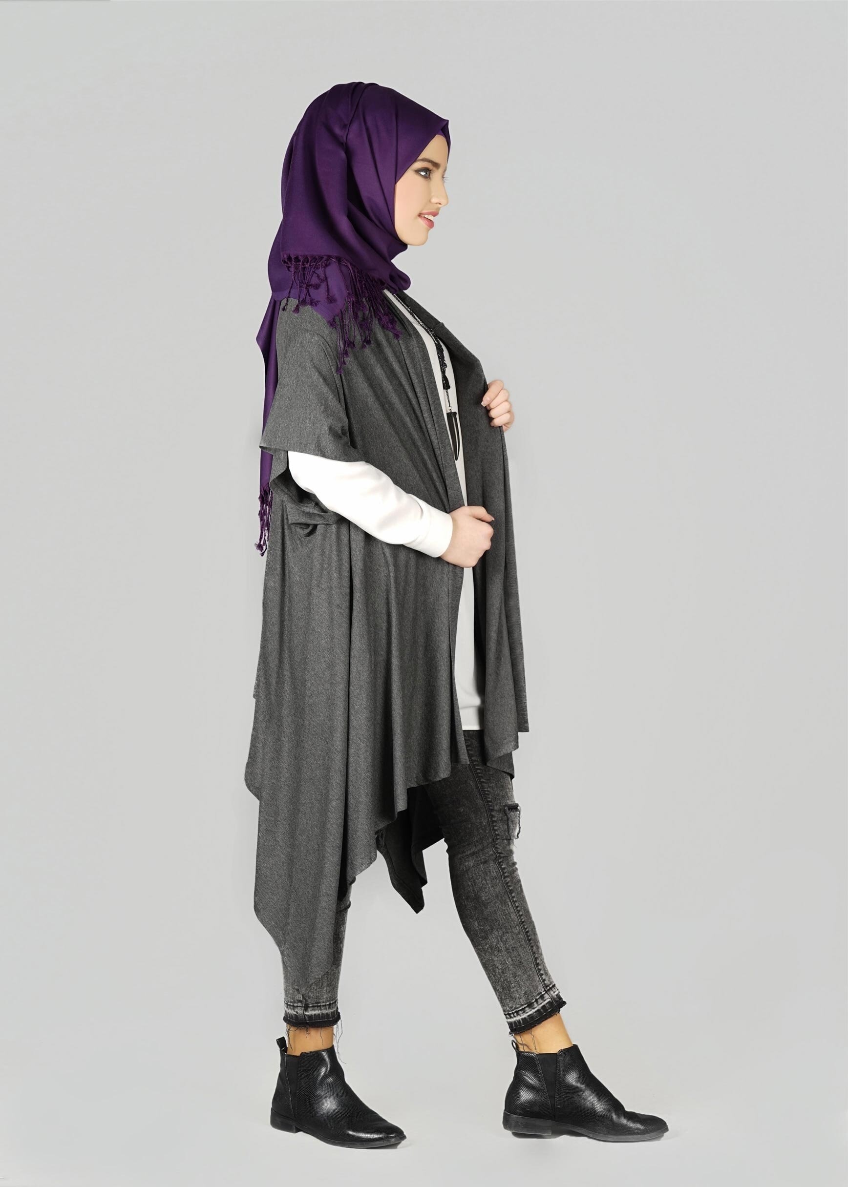 Tesettür giyim GRİ ASİMETRİK KESİM TUNİK 4886