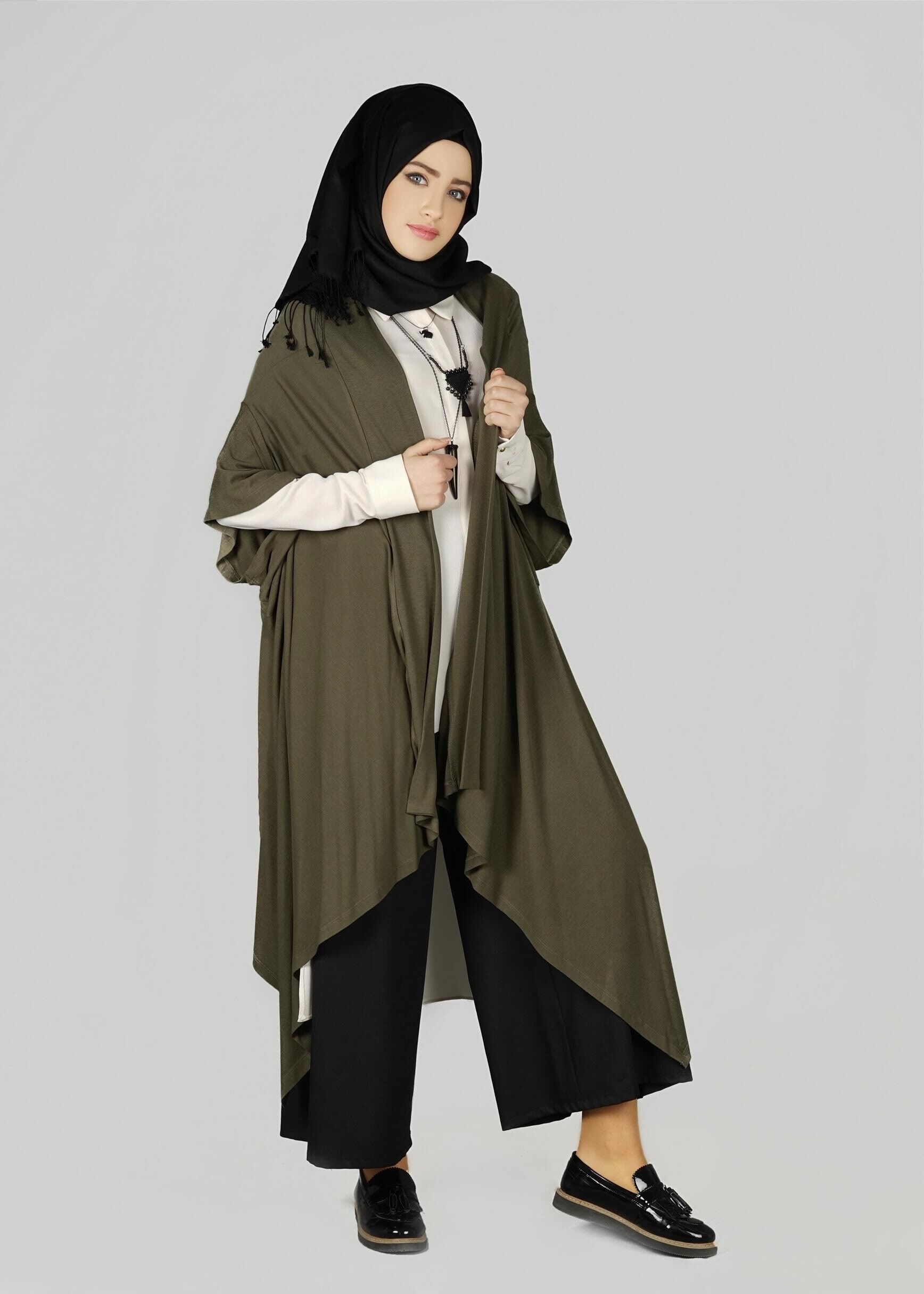 Tesettür giyim HAKİ ASİMETRİK KESİM TUNİK 4886