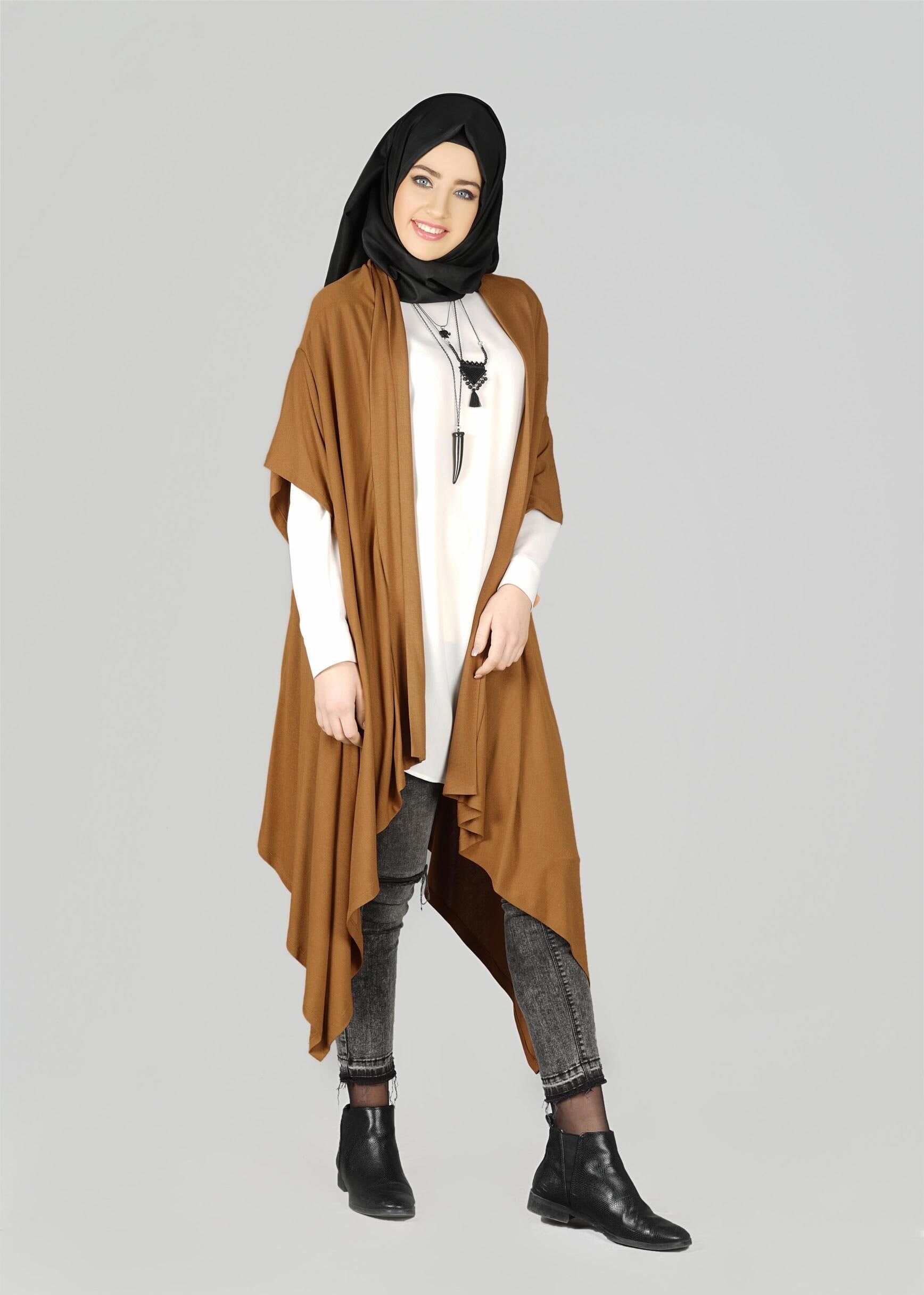 Tesettür giyim TABA ASİMETRİK KESİM TUNİK 4886