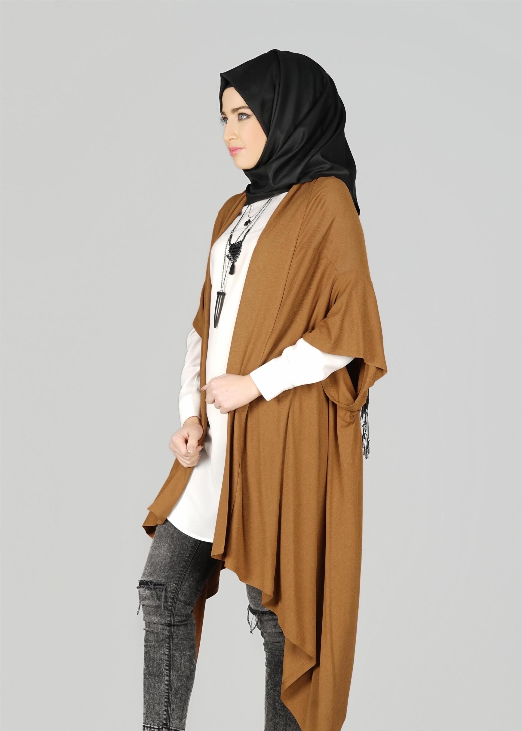 Tesettür giyim TABA ASİMETRİK KESİM TUNİK 4886