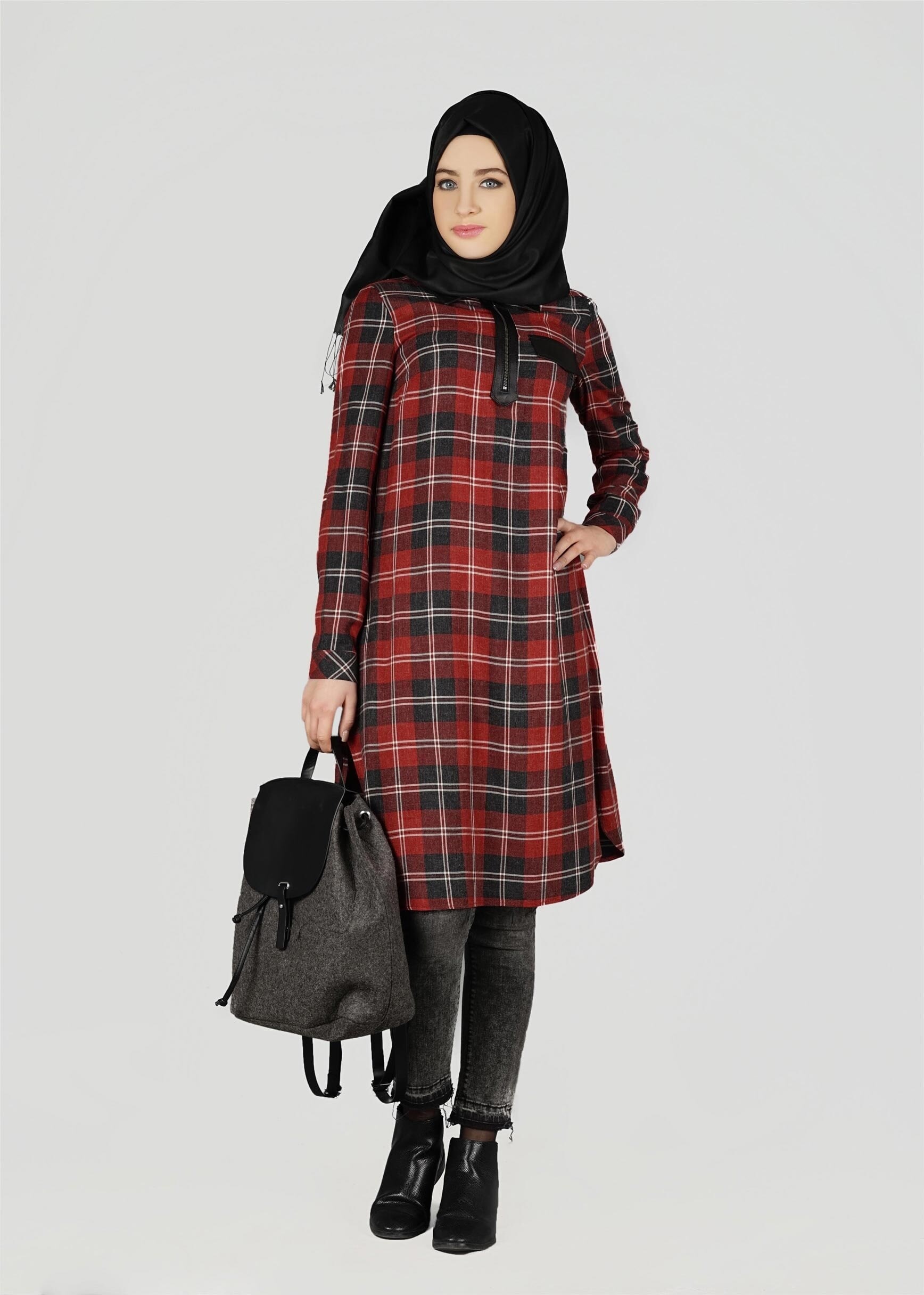 Tesettür giyim KIRMIZI 4887 TUNİK