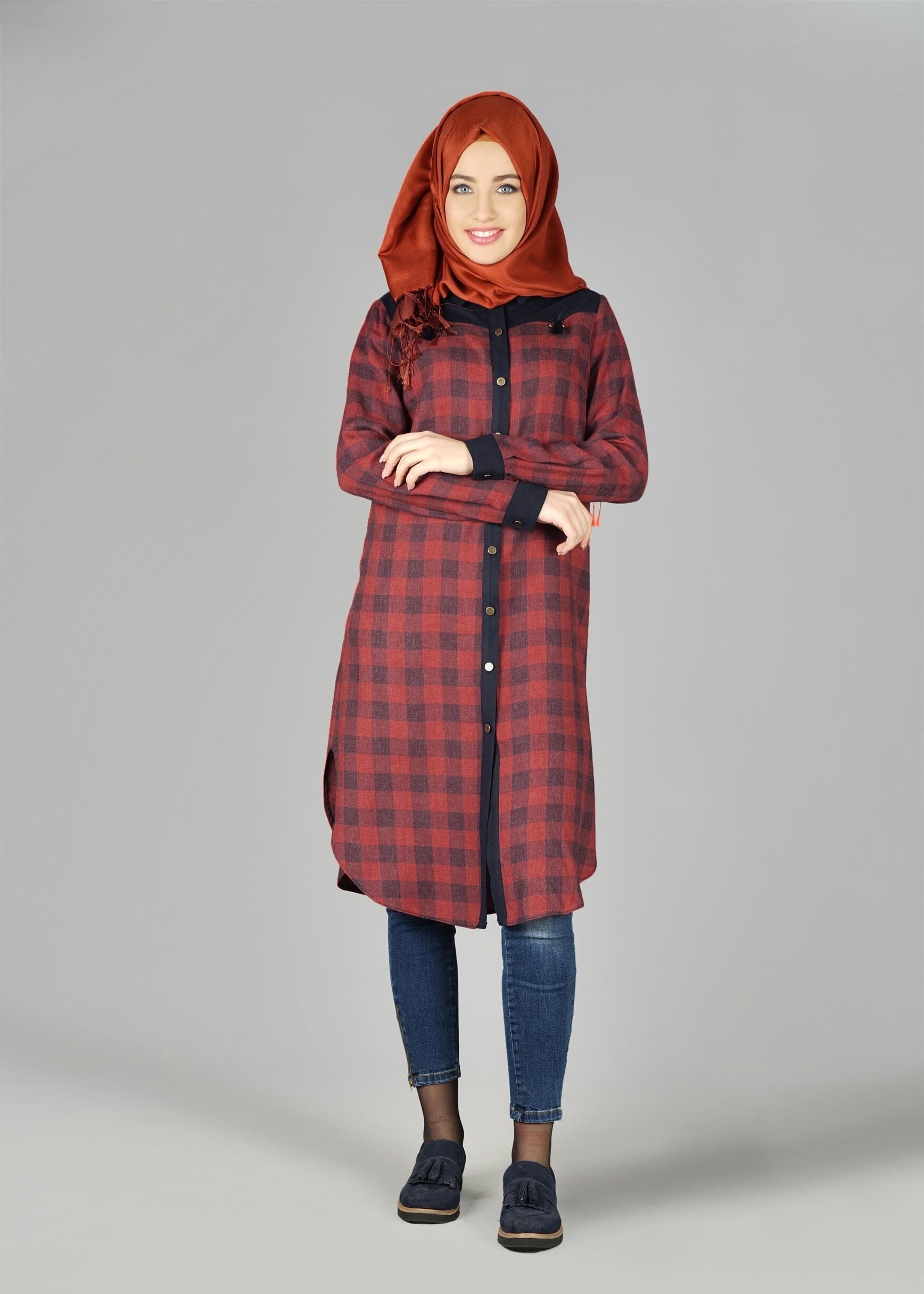 Tesettür giyim KIRMIZI 4889 TUNİK 