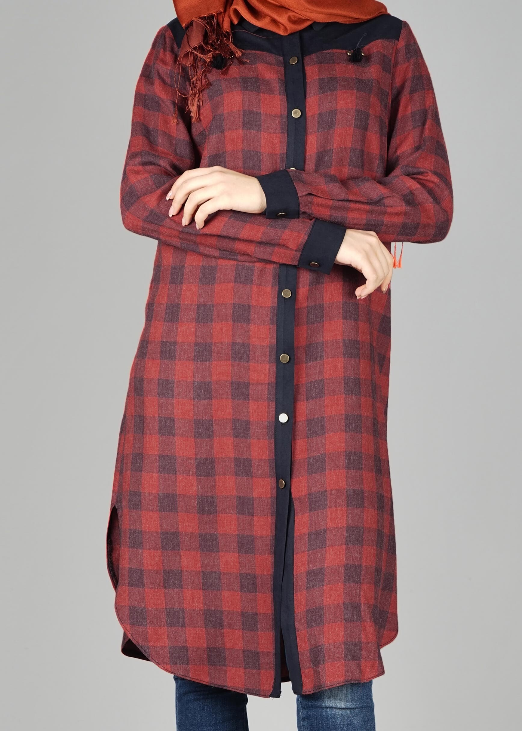 Tesettür giyim KIRMIZI 4889 TUNİK 