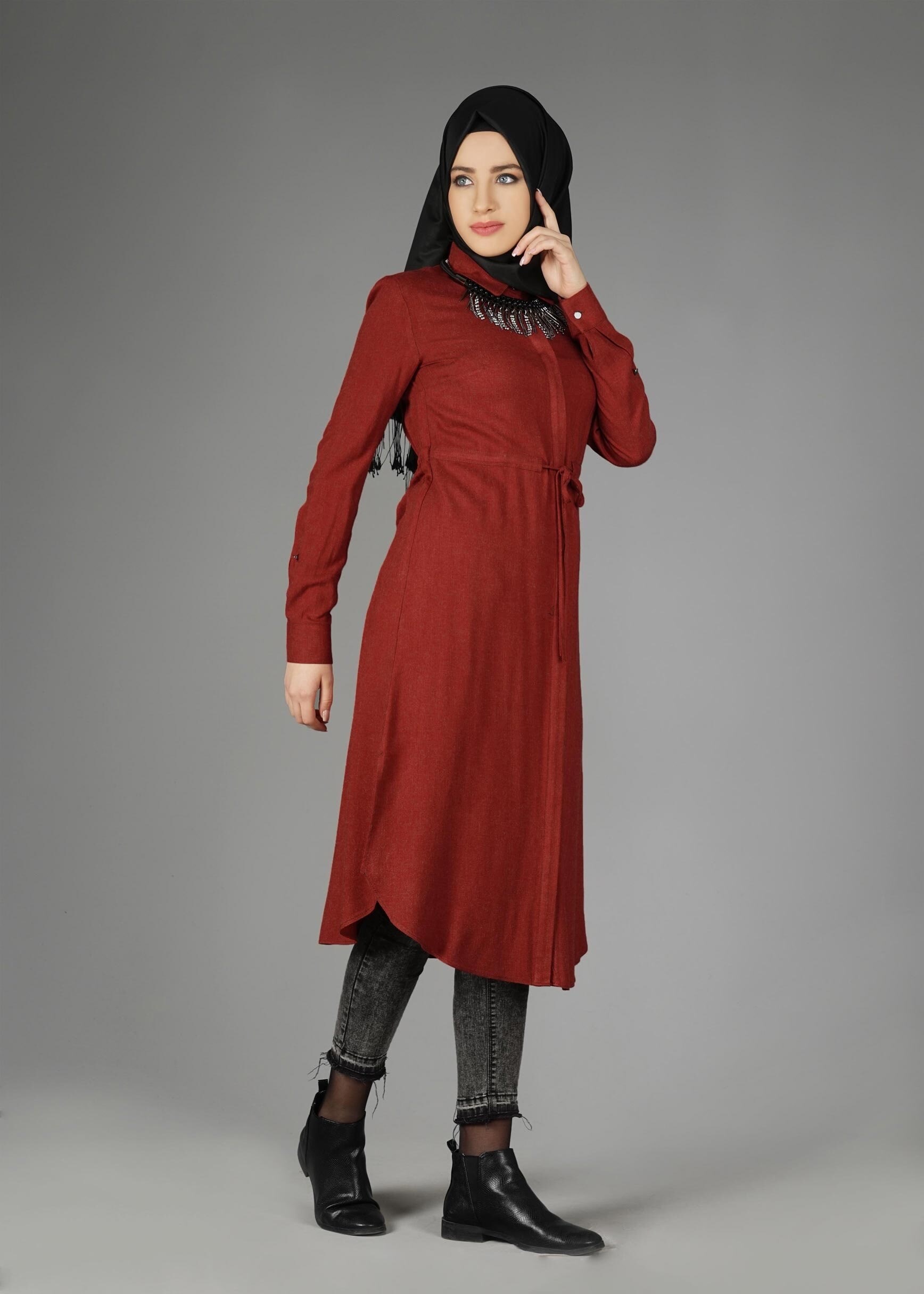 Tesettür giyim BORDO 4911 TUNİK