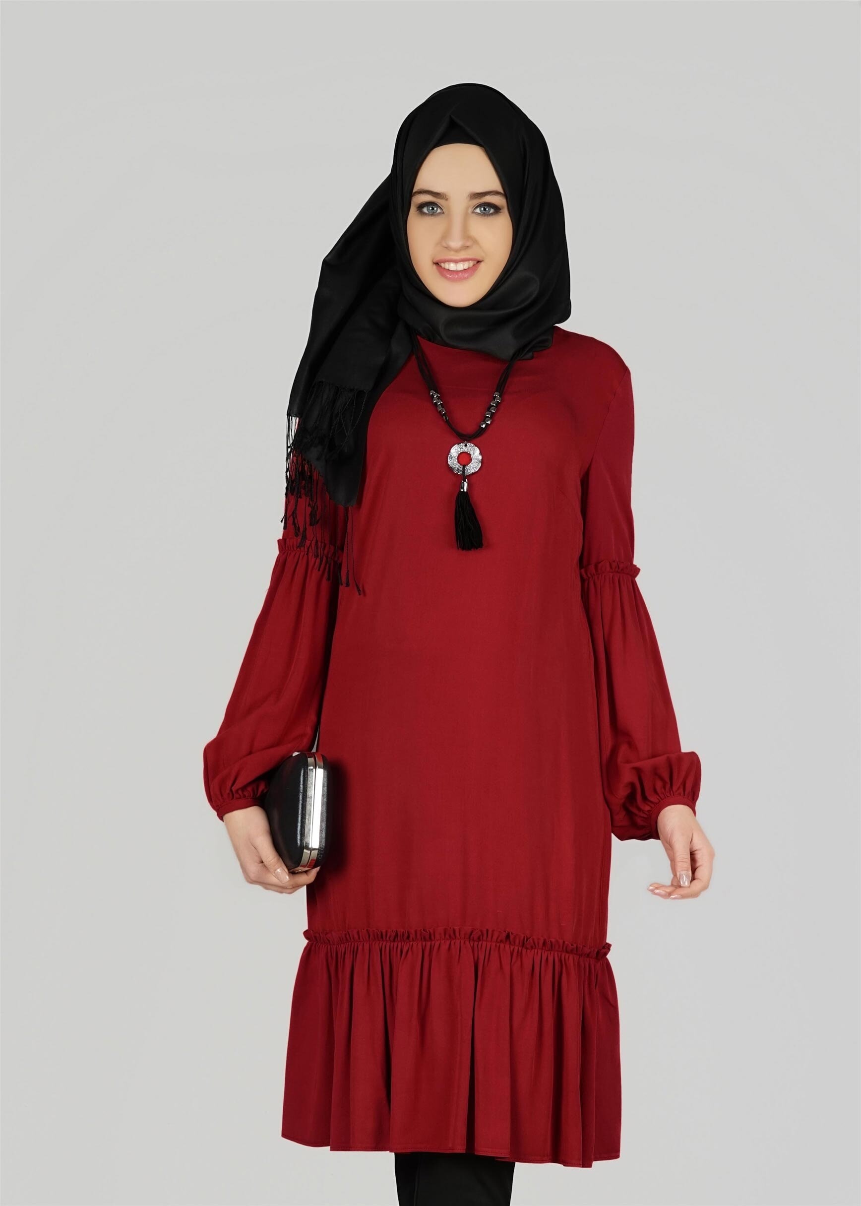 Tesettür giyim KIRMIZI 4916 TUNİK