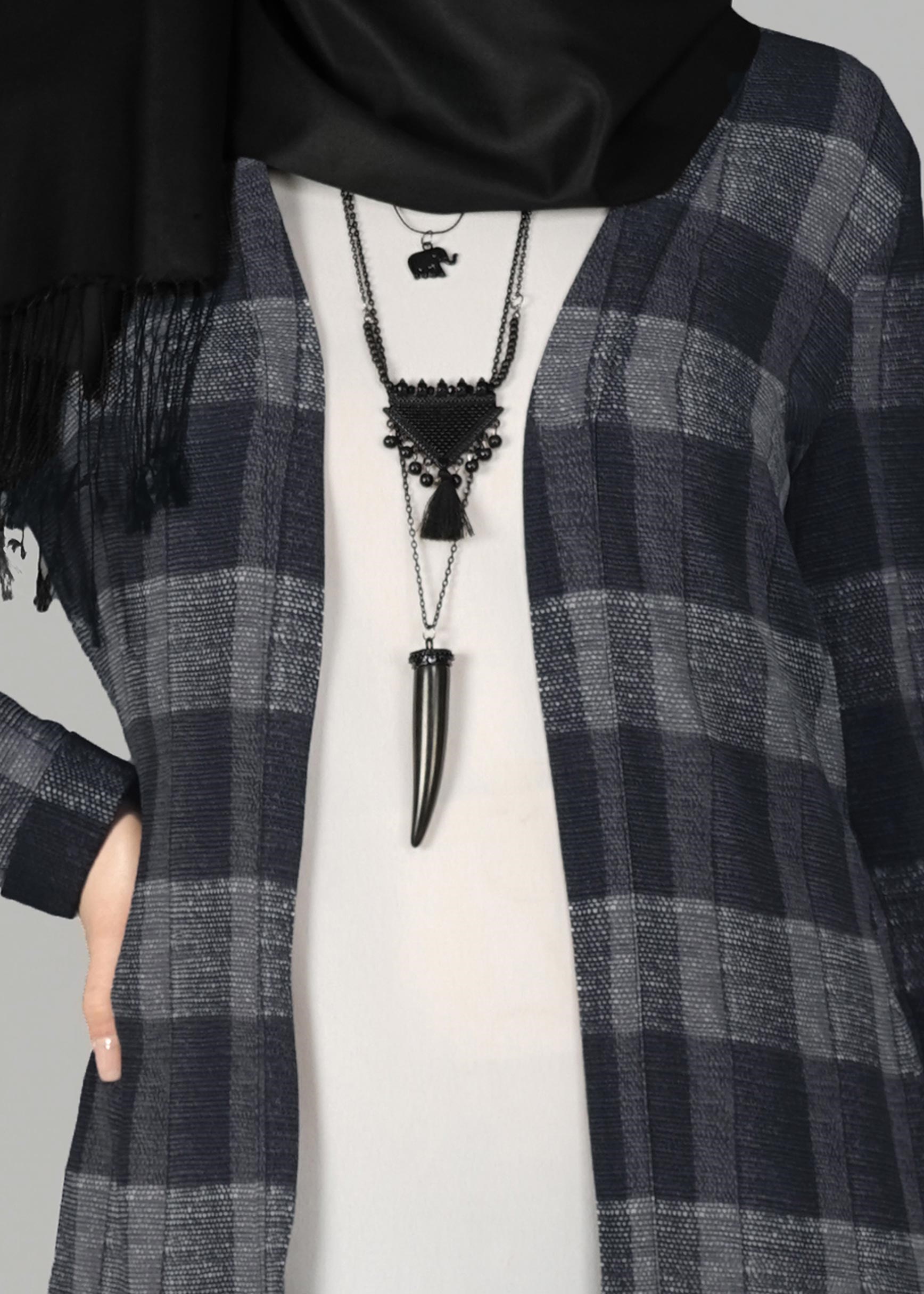 Tesettür giyim GRİ KARE DESENLİ TUNİK 4928