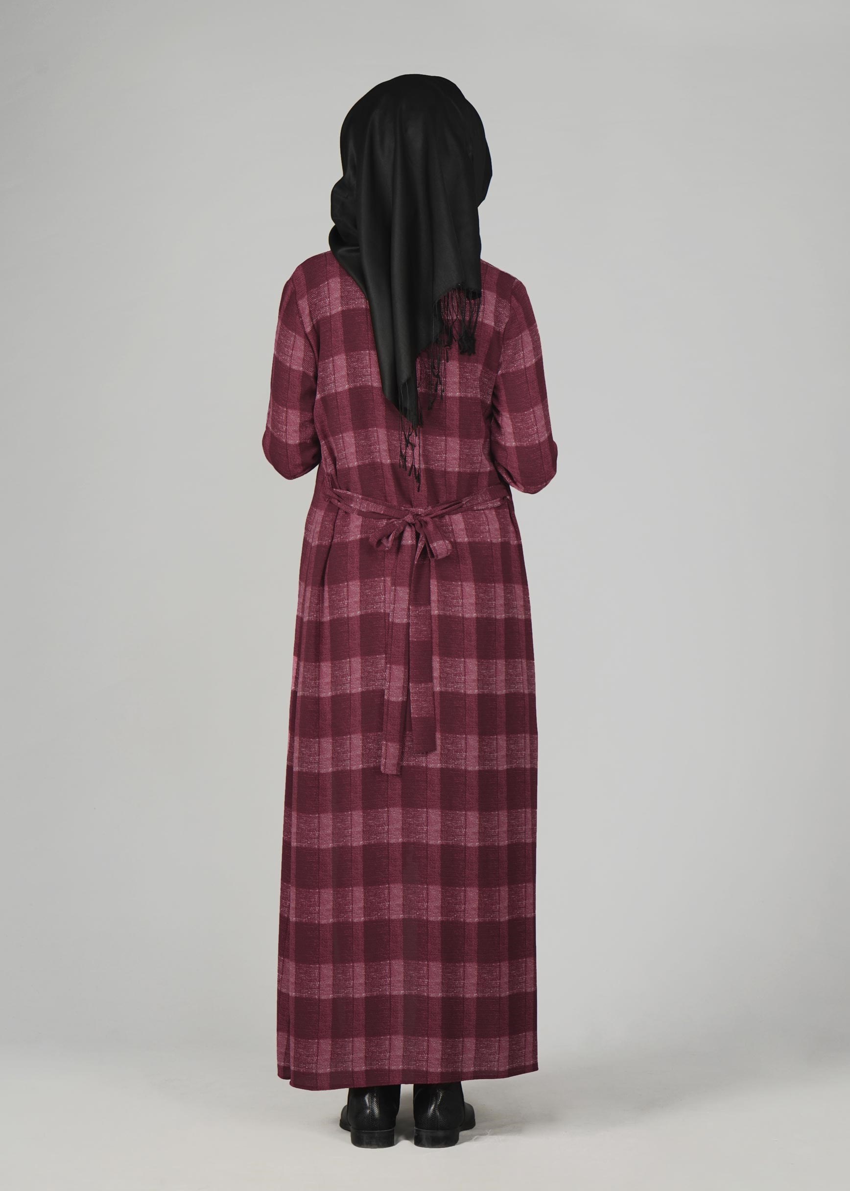 Tesettür giyim BORDO KARE DESENLİ TUNİK 4928