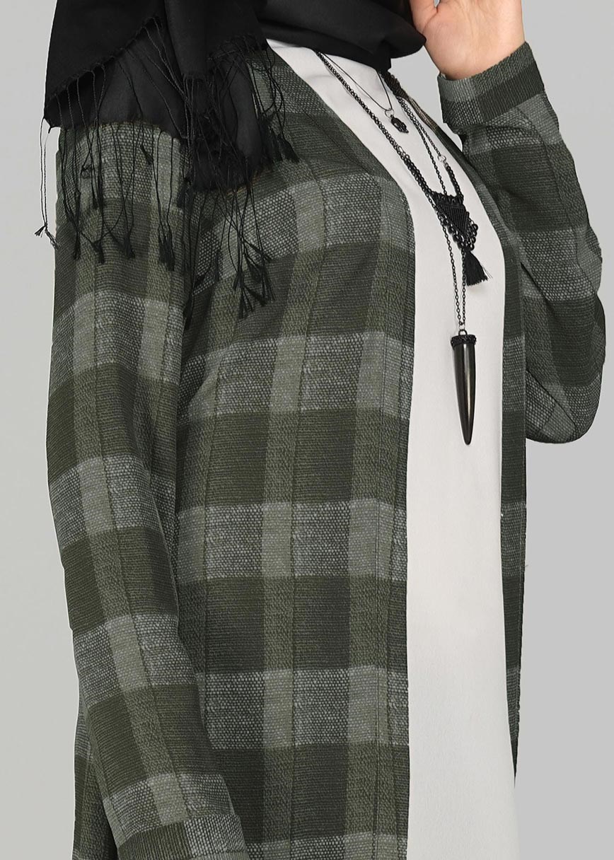 Tesettür giyim HAKİ KARE DESENLİ TUNİK 4928