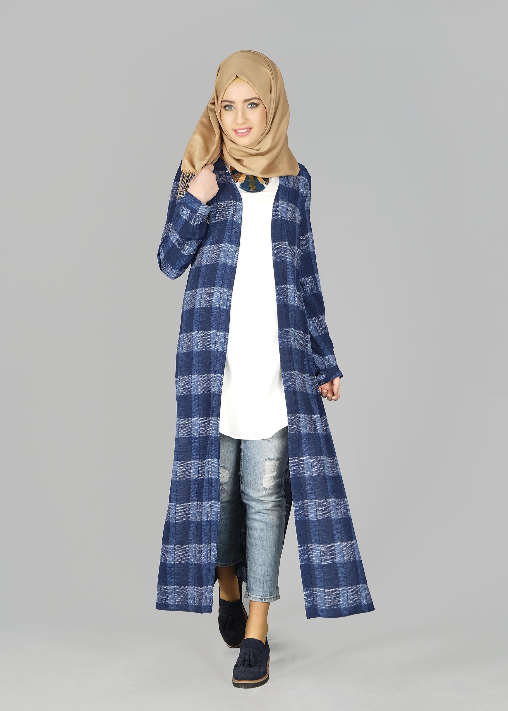 Tesettür giyim LACİVERT KARE DESENLİ TUNİK 4928