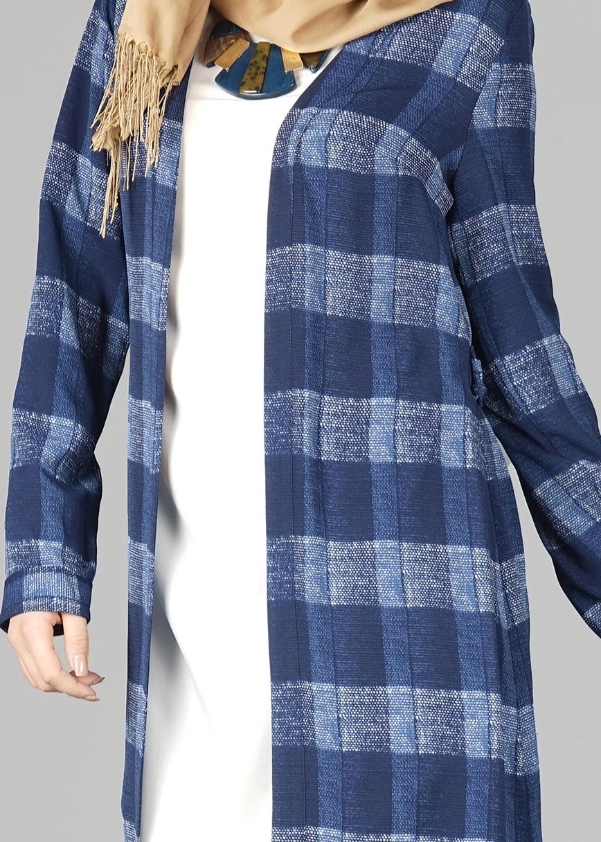 Tesettür giyim LACİVERT KARE DESENLİ TUNİK 4928