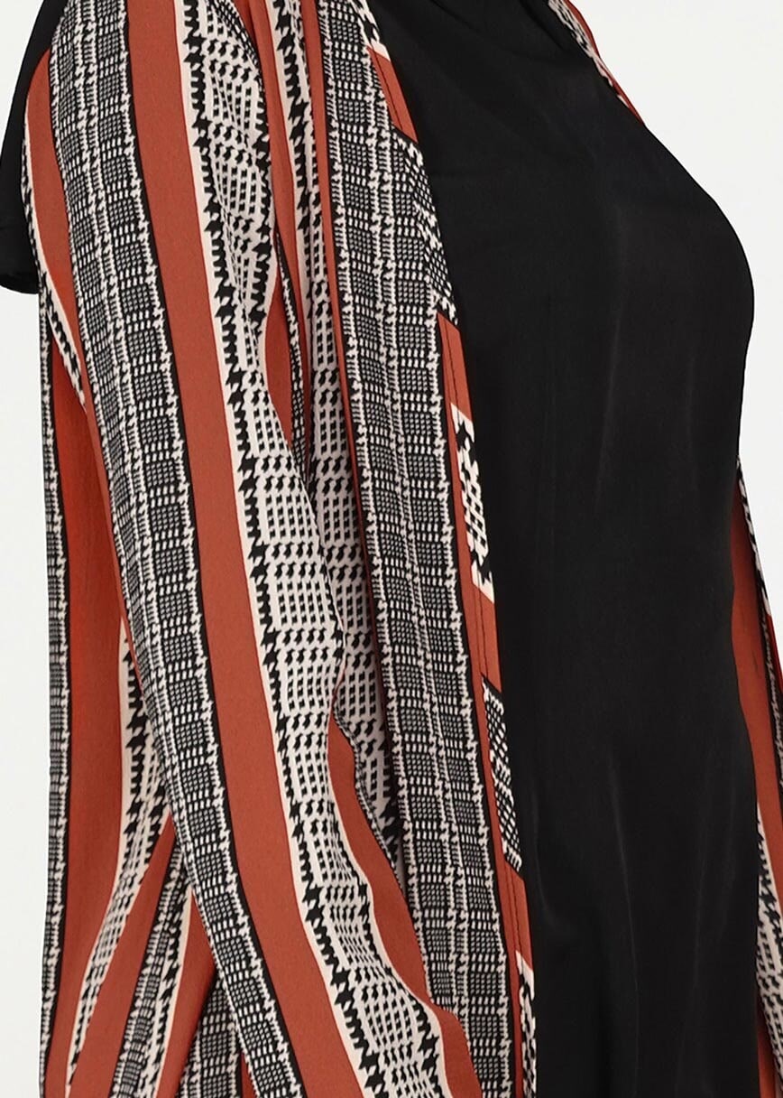 Tesettür giyim TURUNCU DESENLİ PÜSKÜLLÜ TUNİK 4929