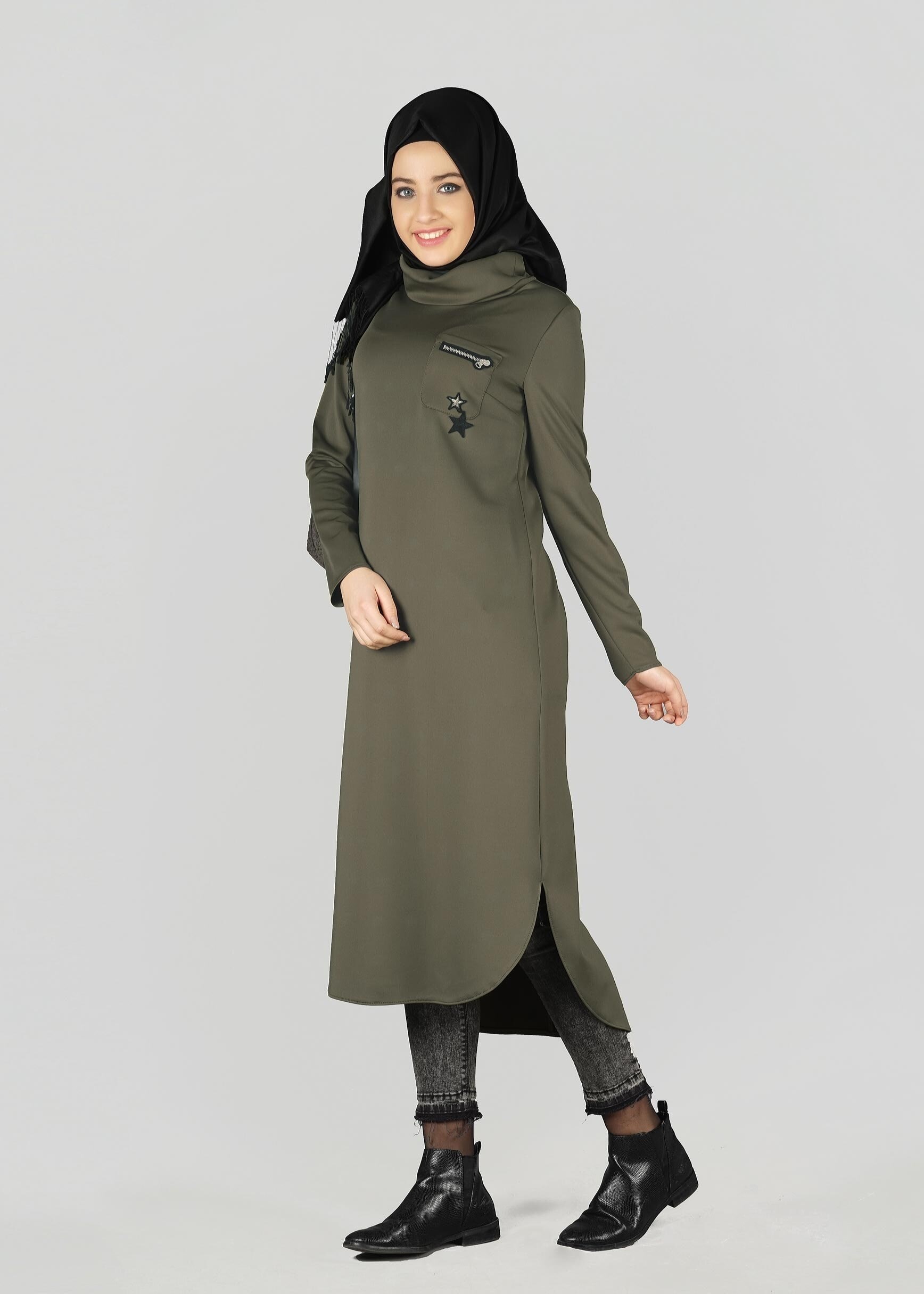 Tesettür giyim HAKİ 4949 TUNİK