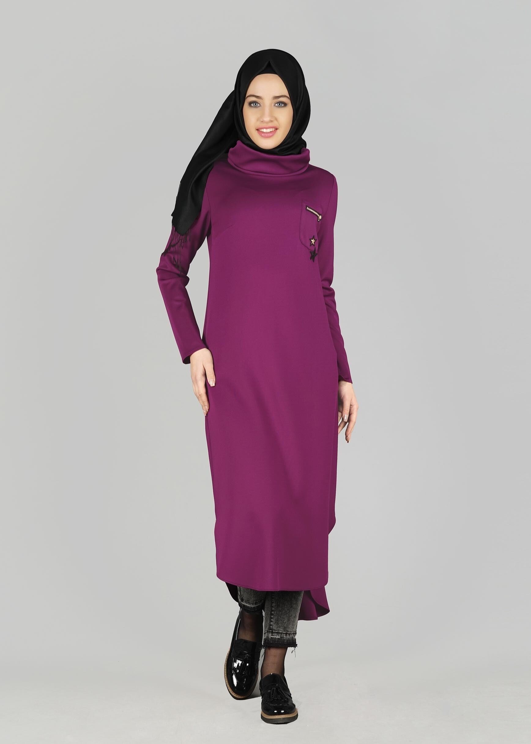 Tesettür giyim FUŞYA 4949 TUNİK