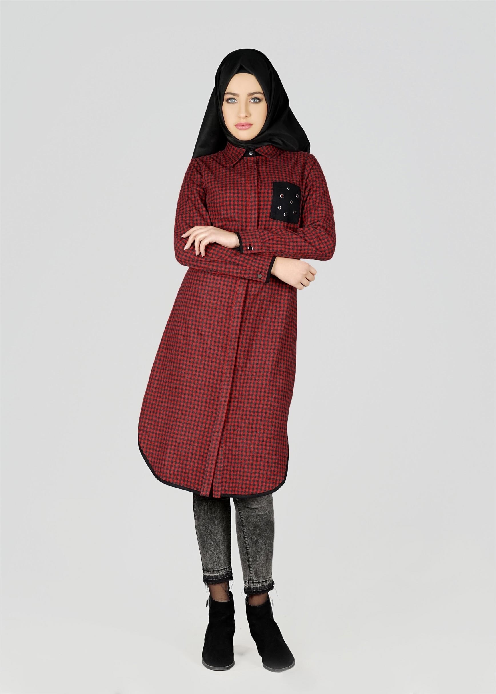 Tesettür giyim KIRMIZI 4951 TUNİK