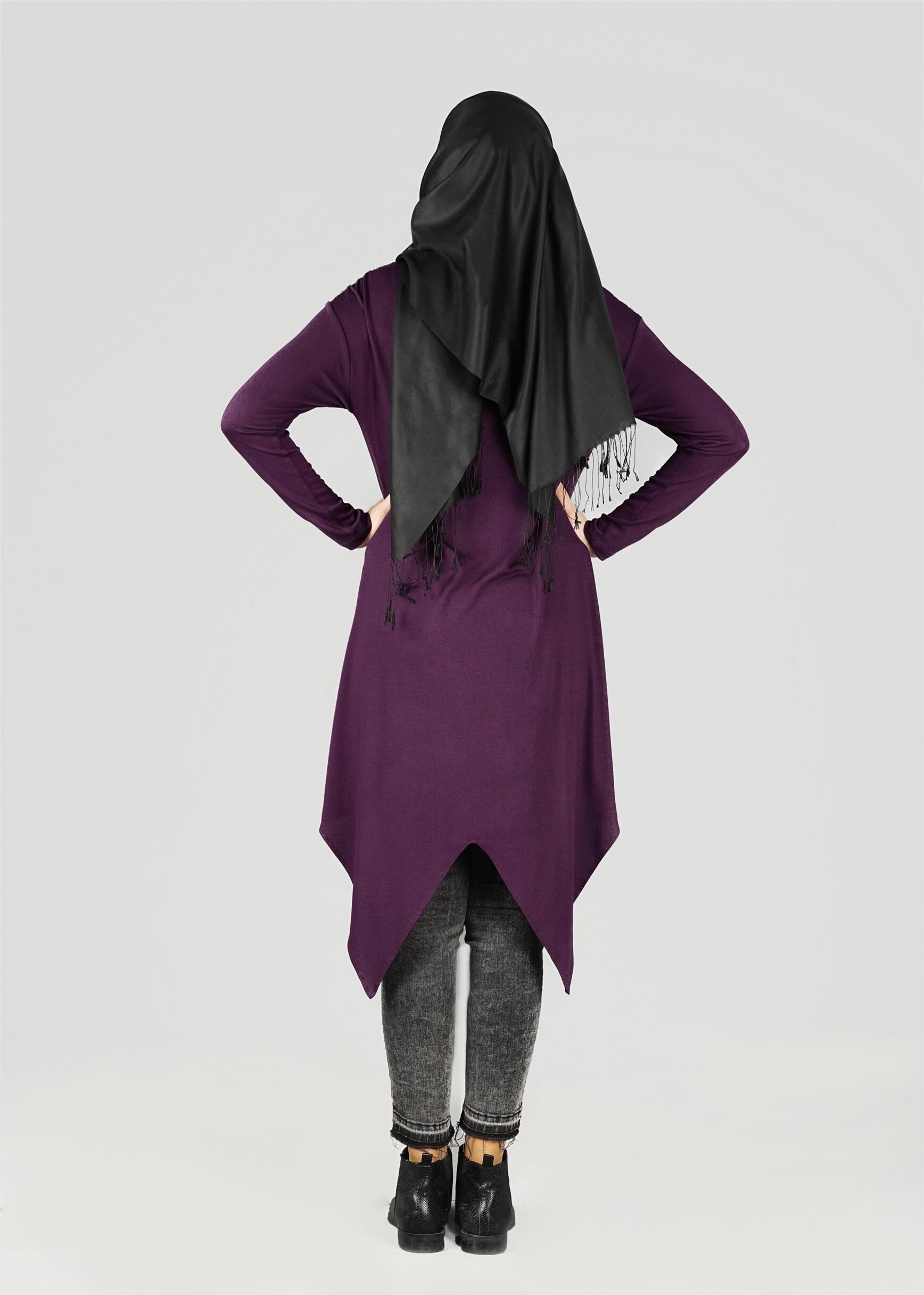 Tesettür giyim MOR CEPLİ ASİMETRİK KESİM TUNİK 4972 