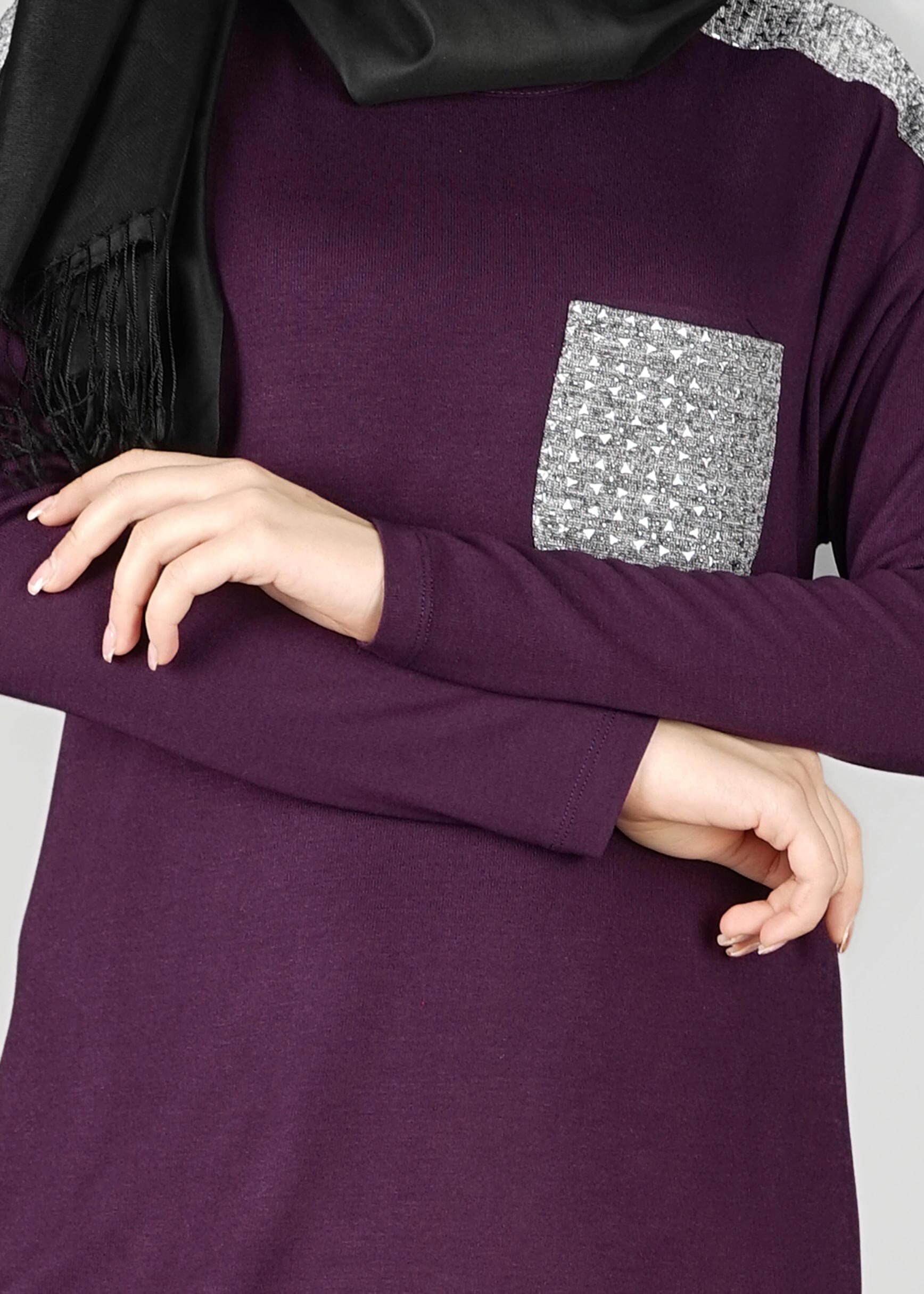 Tesettür giyim MOR CEPLİ ASİMETRİK KESİM TUNİK 4972 