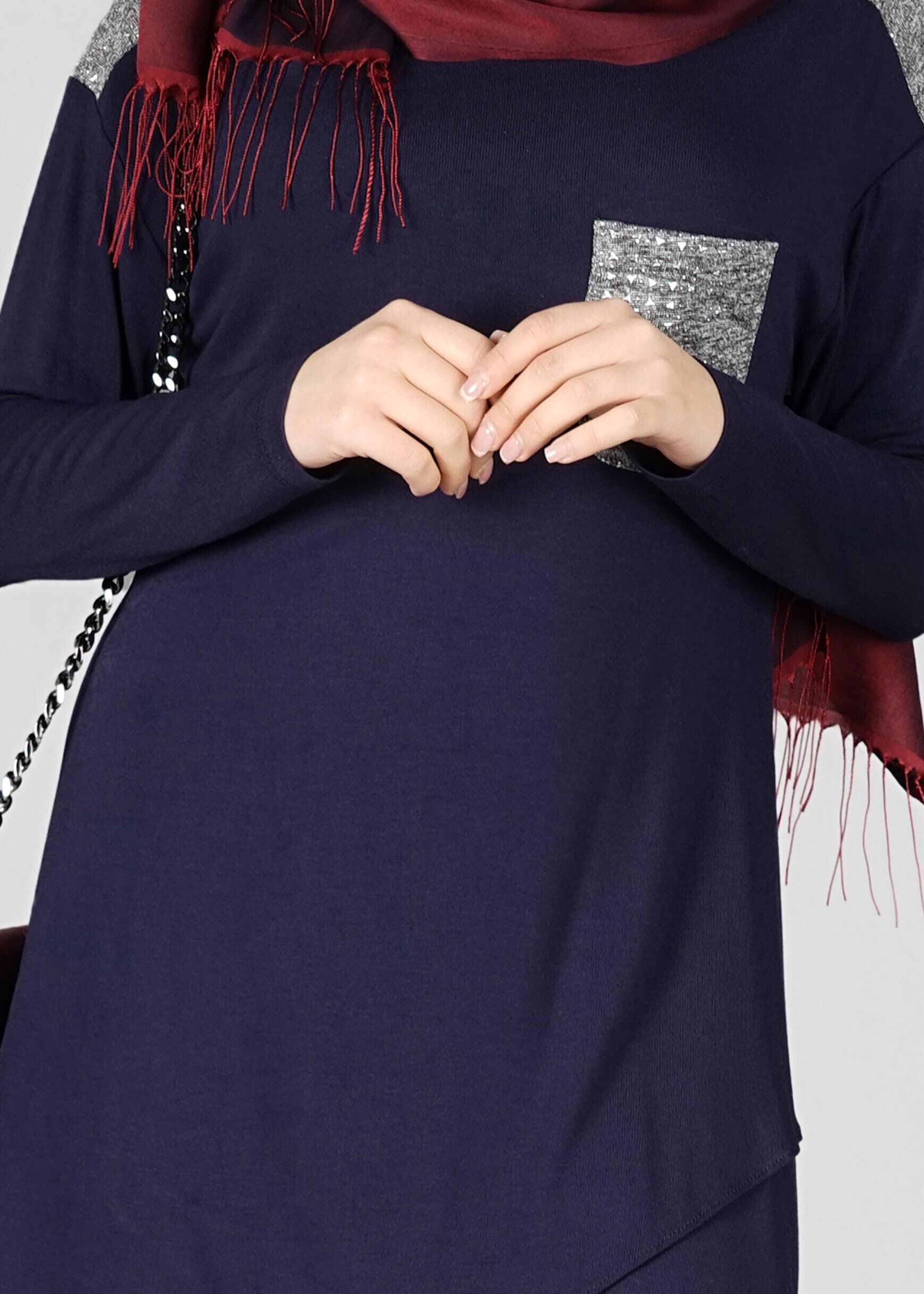 Tesettür giyim LACİVERT CEPLİ ASİMETRİK KESİM TUNİK 4972 