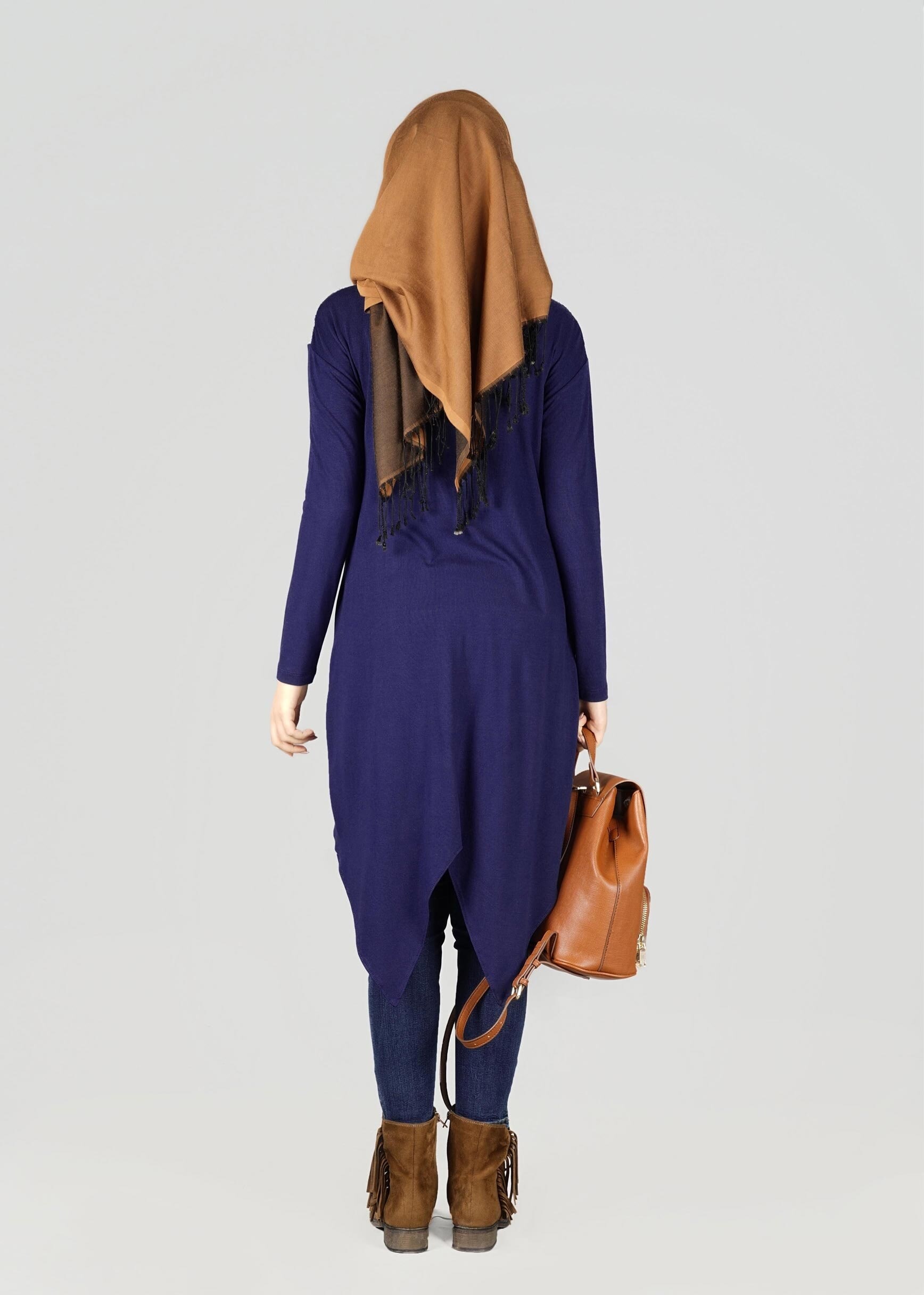 Tesettür giyim LACİVERT CEPLİ ASİMETRİK KESİM TUNİK 4972 