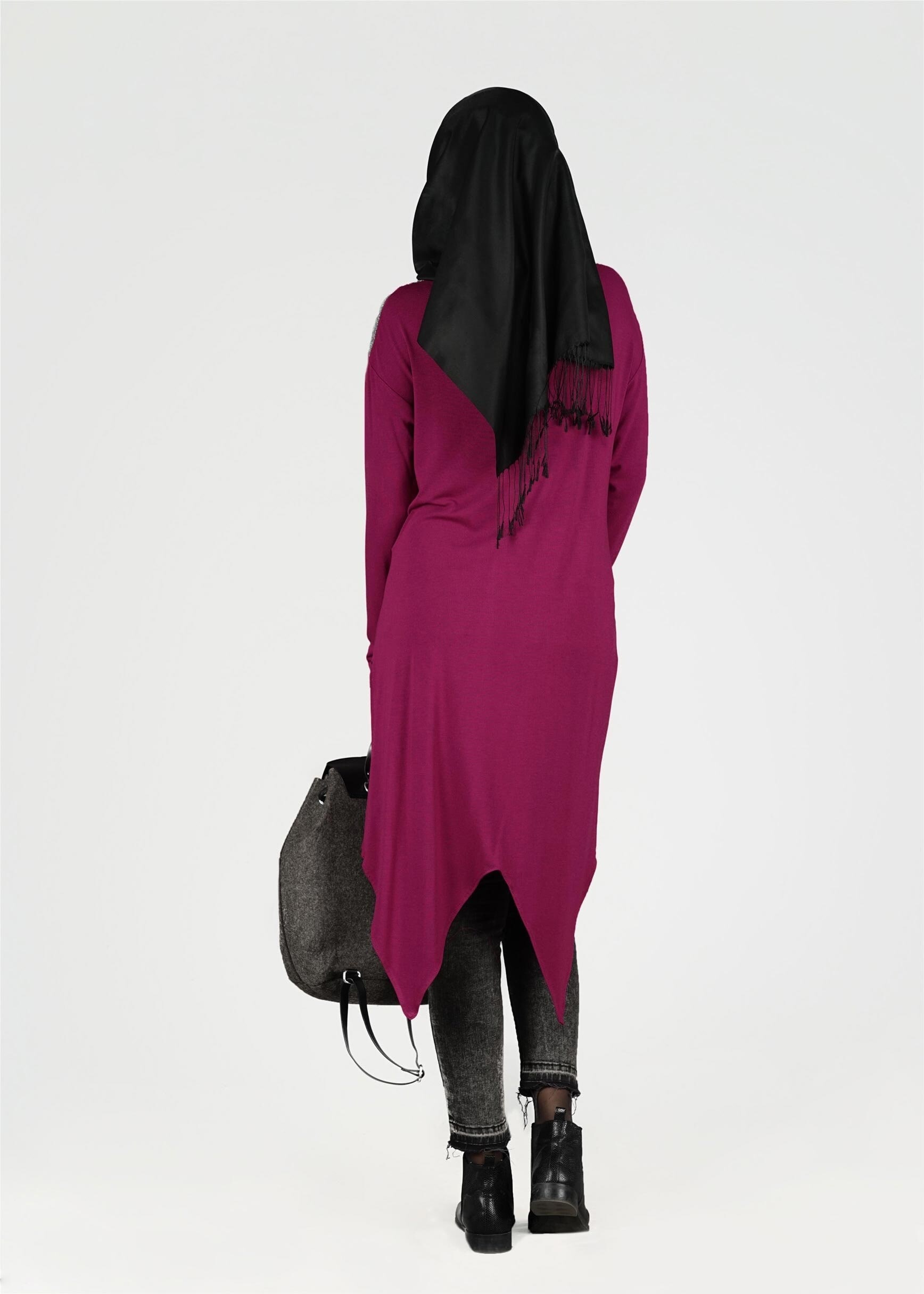 Tesettür giyim MOR CEPLİ ASİMETRİK KESİM TUNİK 4972 