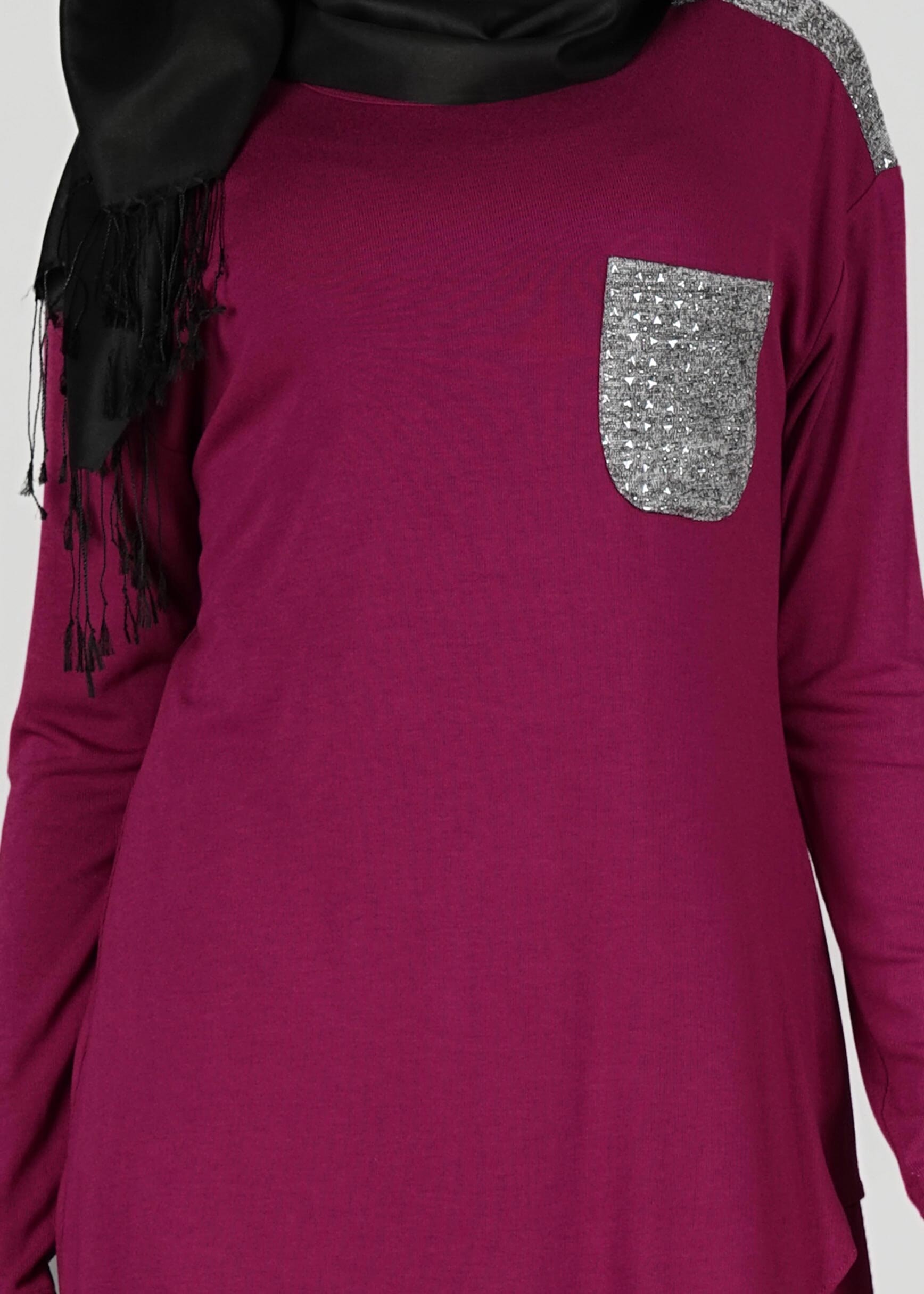 Tesettür giyim MOR CEPLİ ASİMETRİK KESİM TUNİK 4972 