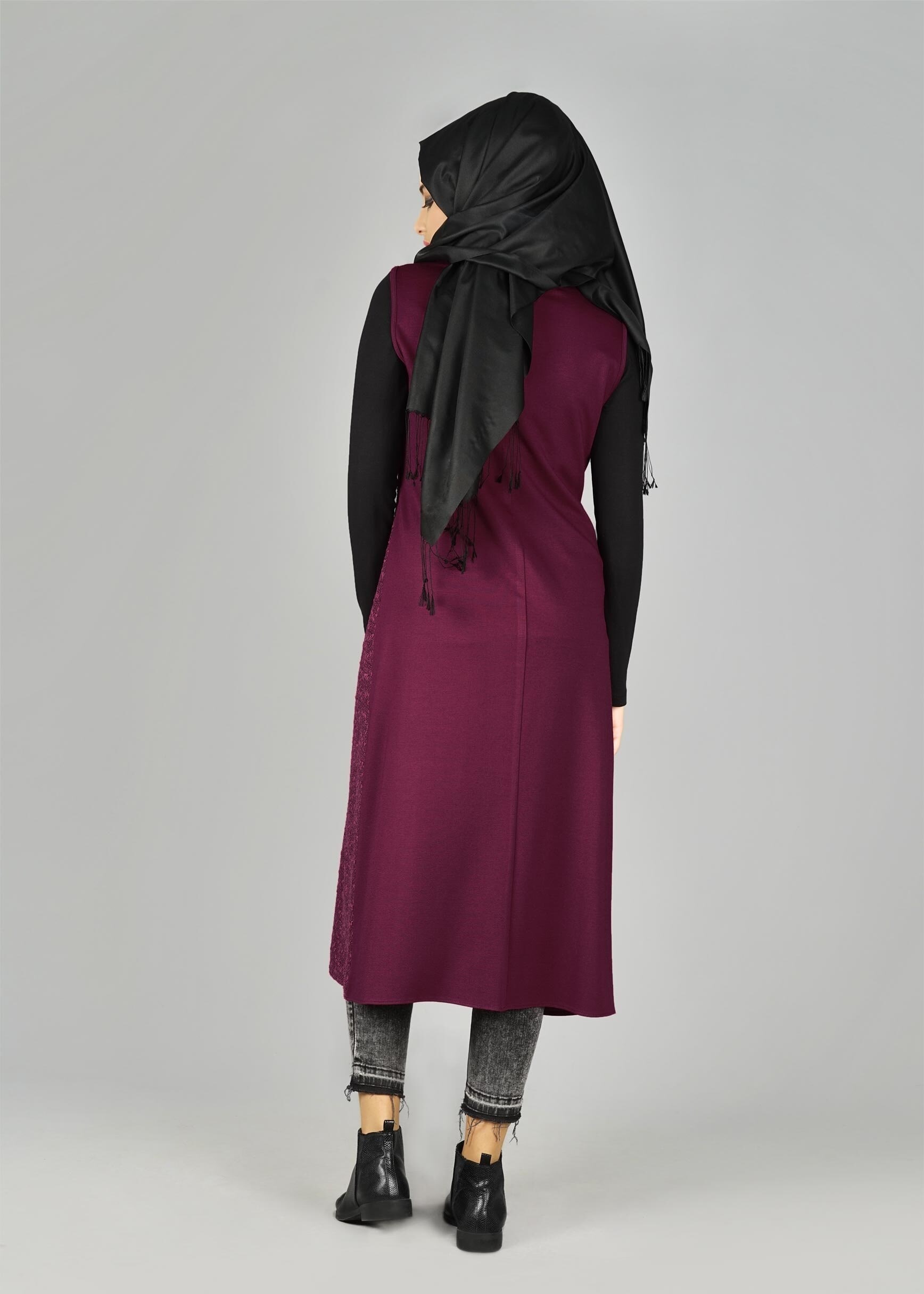 Tesettür giyim FUŞYA DESENLİ ASİMETRİK KESİM TUNİK 4978 