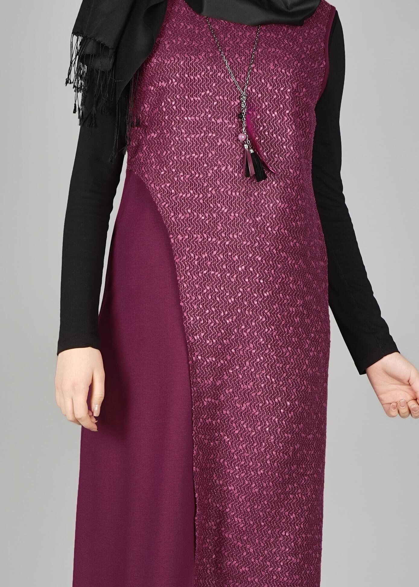 Tesettür giyim FUŞYA DESENLİ ASİMETRİK KESİM TUNİK 4978 