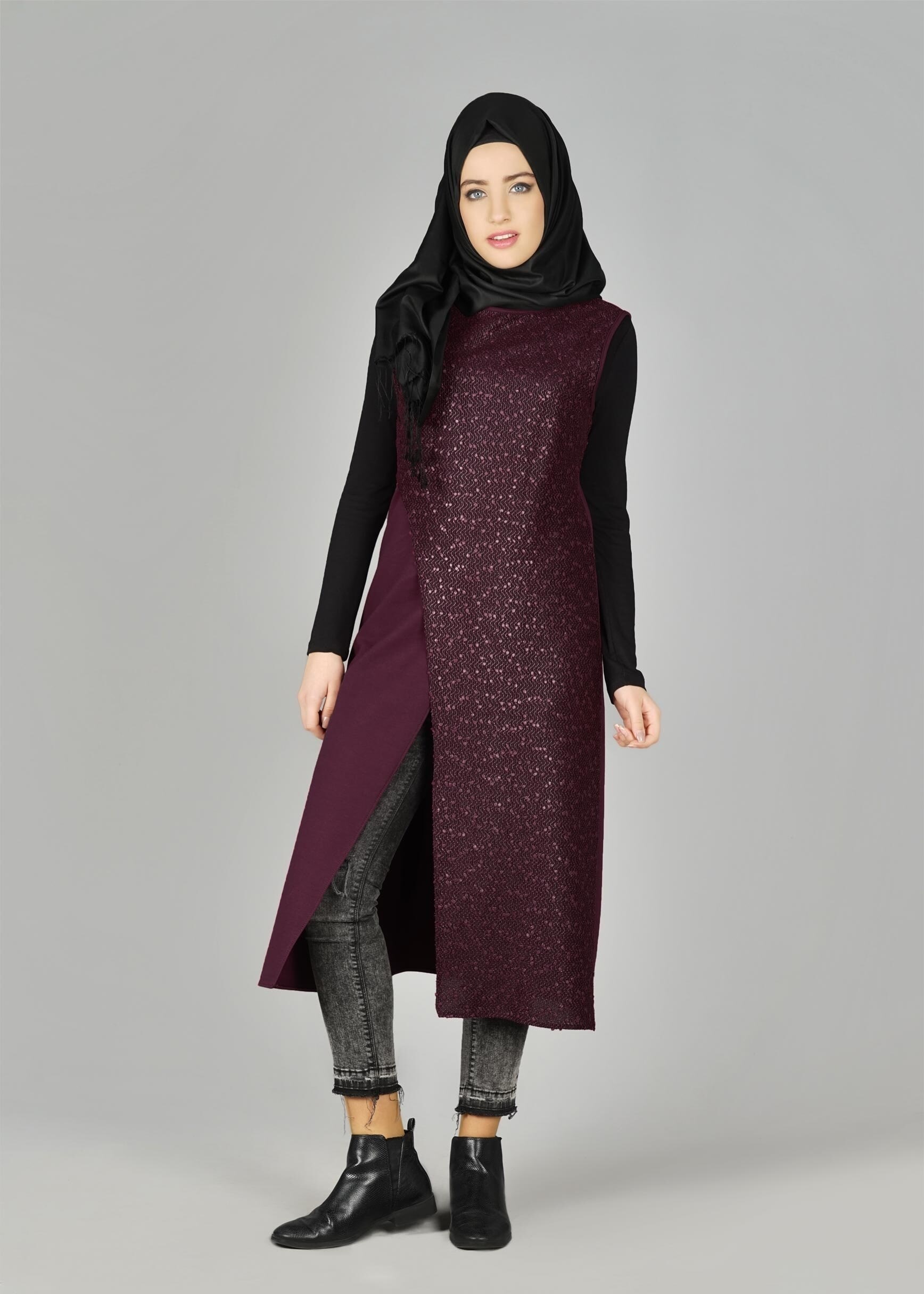 Tesettür giyim MÜRDÜM DESENLİ ASİMETRİK KESİM TUNİK 4978 
