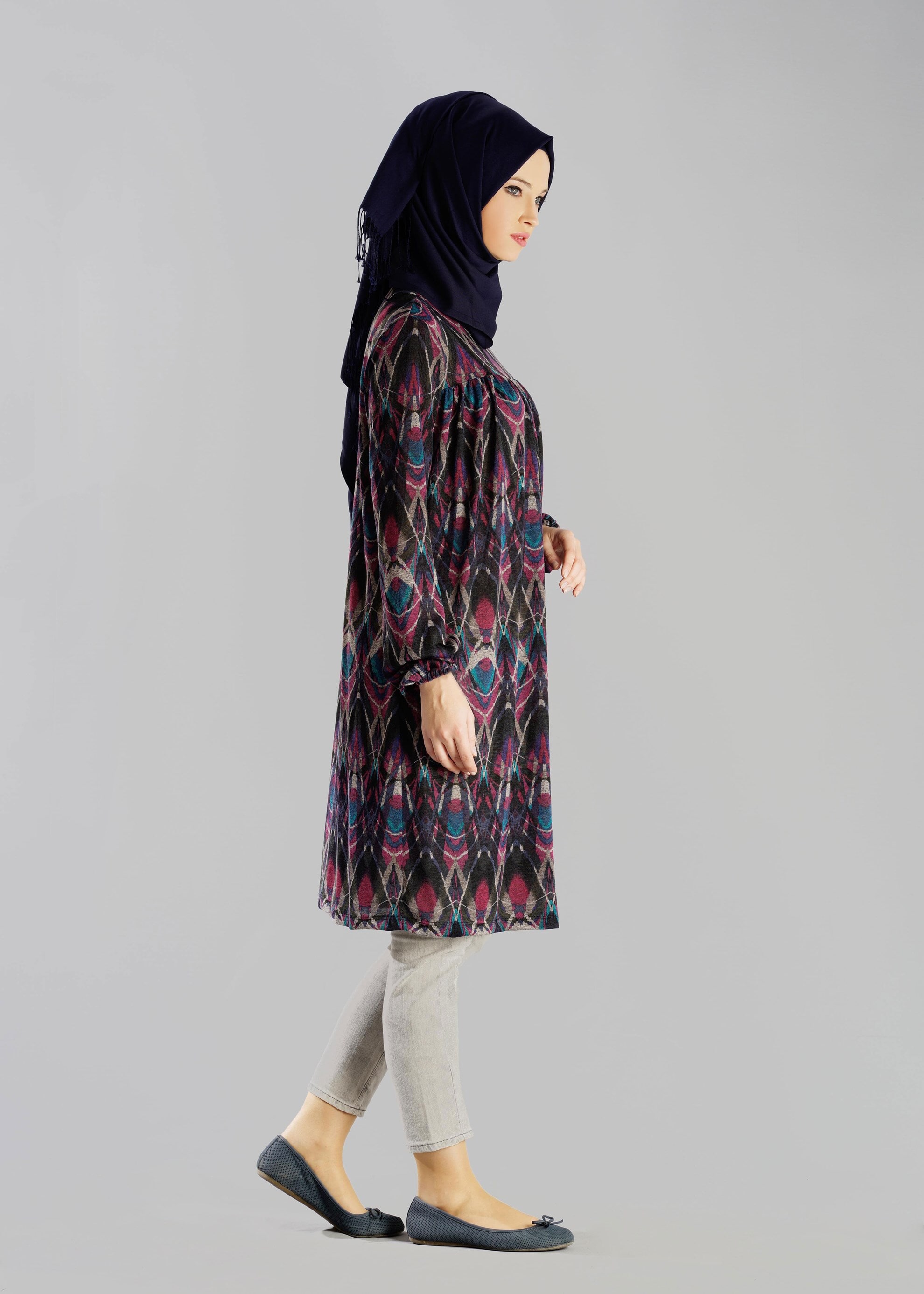 Tesettür giyim LACİVERT DESENLİ TUNİK 4865-1
