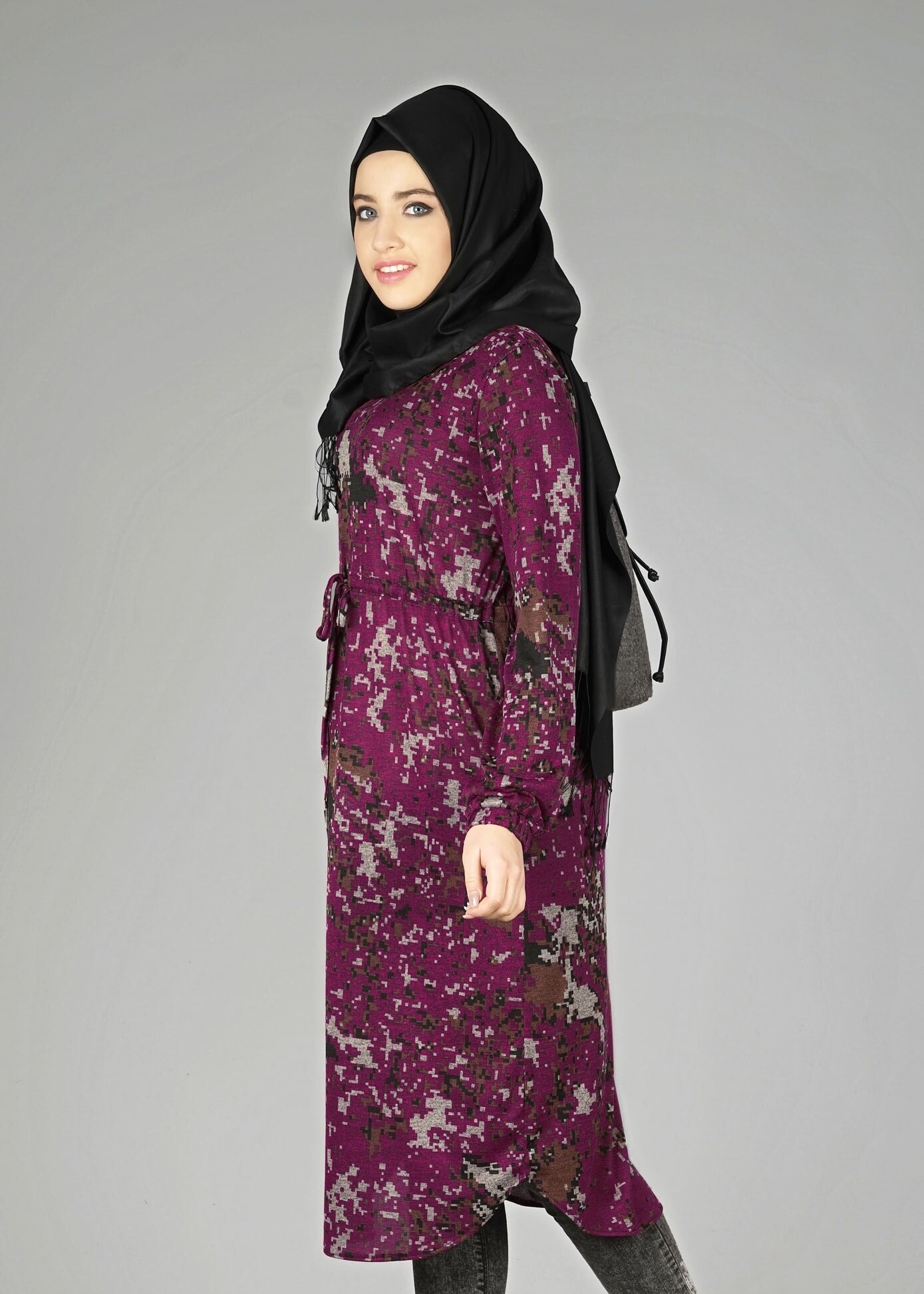 Tesettür giyim FUŞYA DESENLİ TUNİK 4866-1