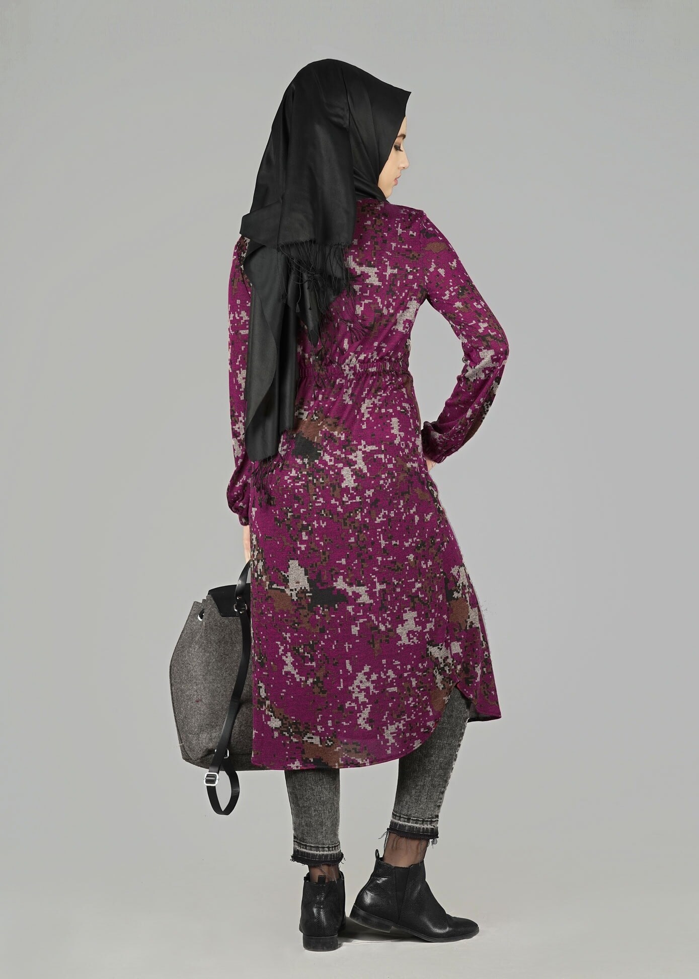 Tesettür giyim FUŞYA DESENLİ TUNİK 4866-1