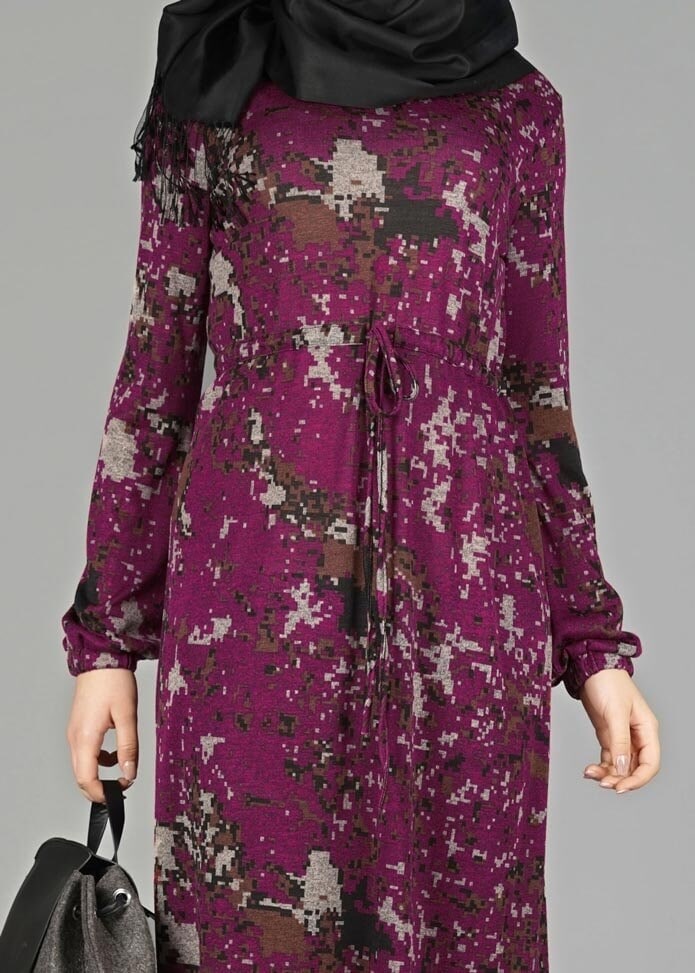 Tesettür giyim FUŞYA DESENLİ TUNİK 4866-1