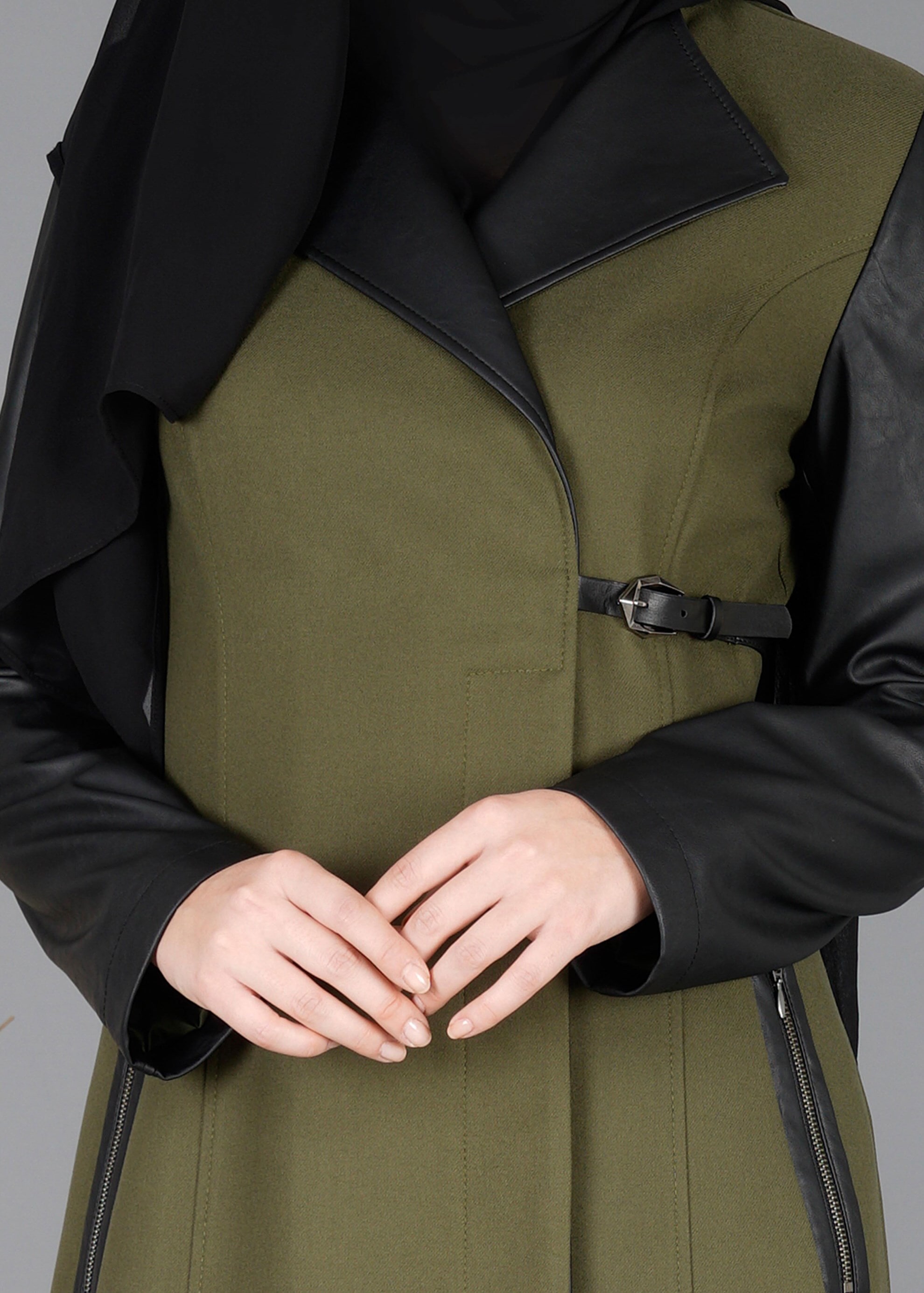 Tesettür giyim HAKİ 1856 TRENÇKOT