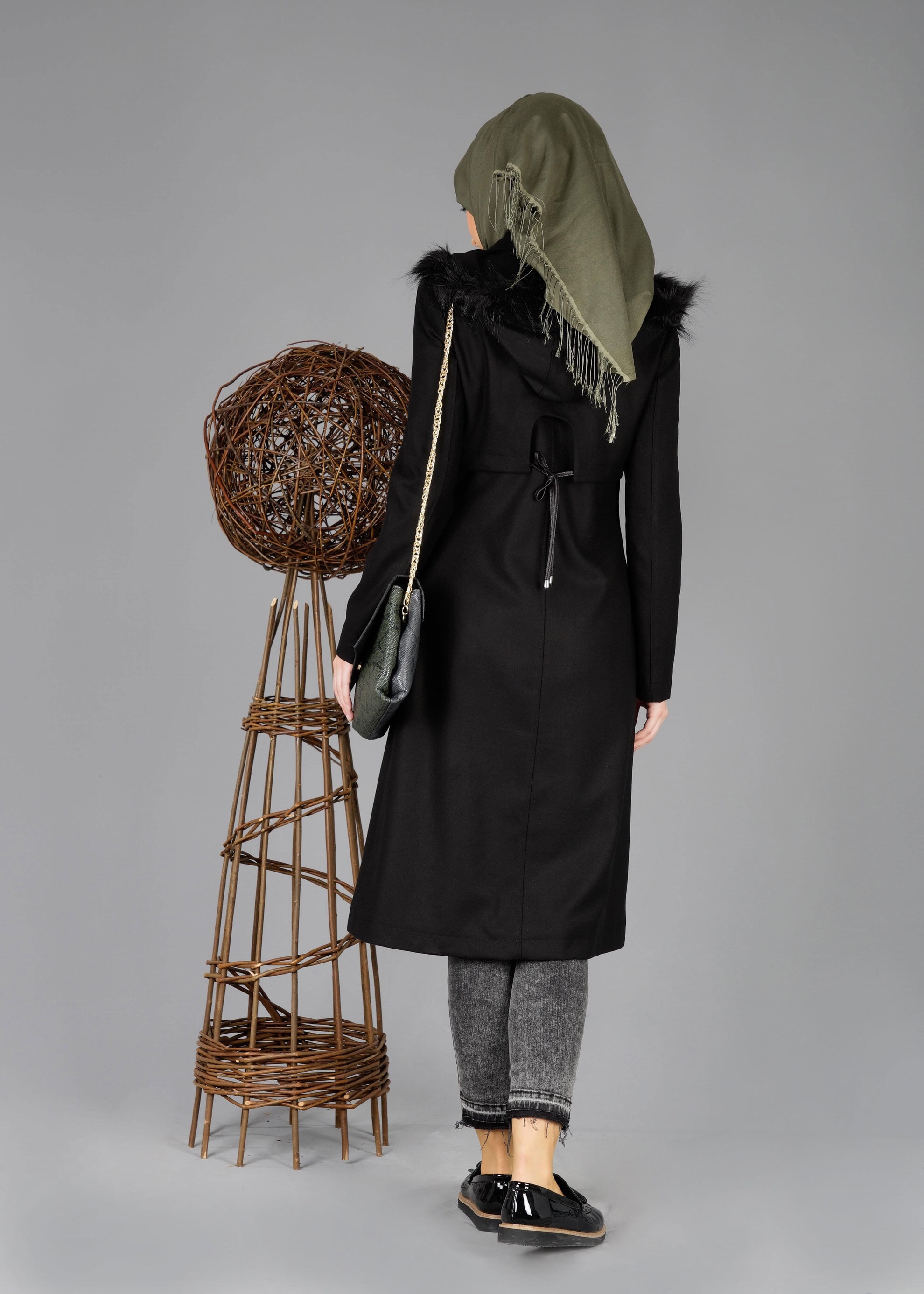 Tesettür giyim SİYAH 1859 TRENÇKOT