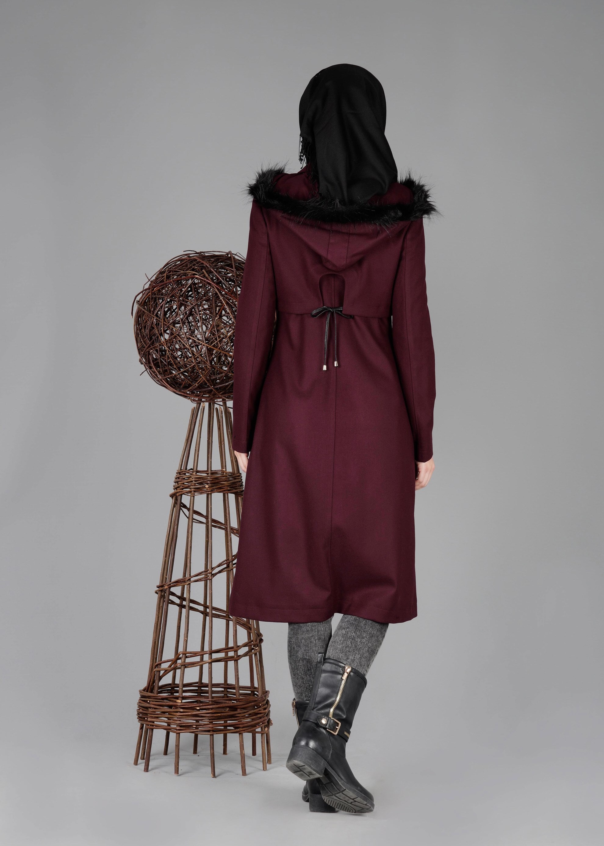 Tesettür giyim BORDO 1859 TRENÇKOT