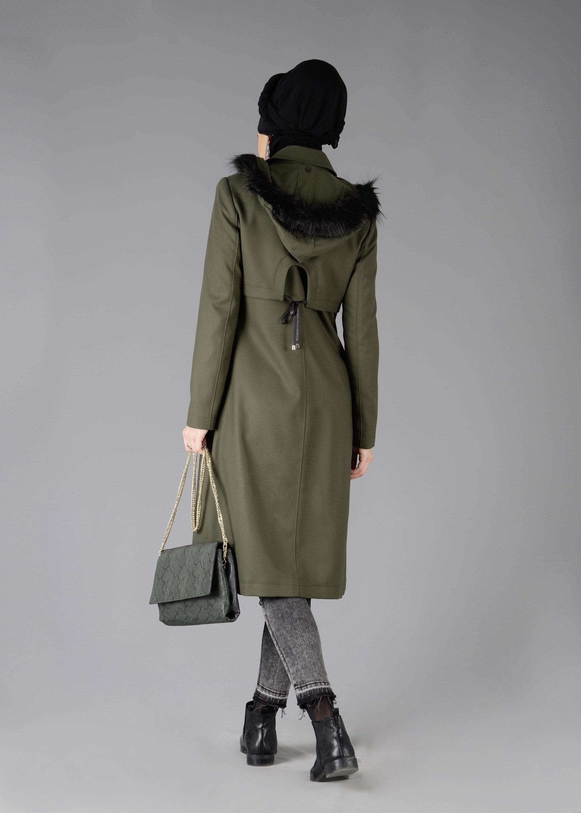 Tesettür giyim HAKİ 1859 TRENÇKOT