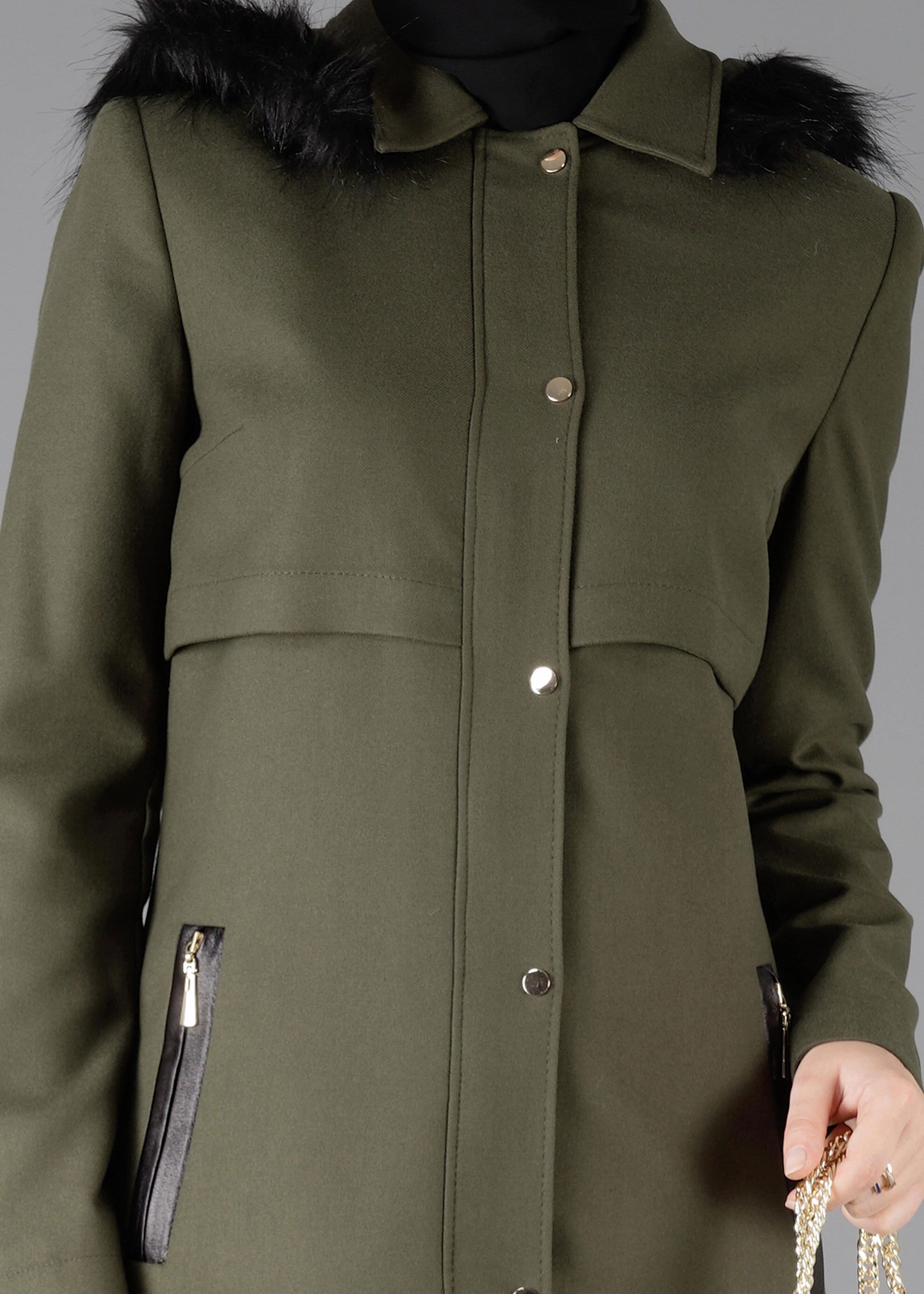 Tesettür giyim HAKİ 1859 TRENÇKOT