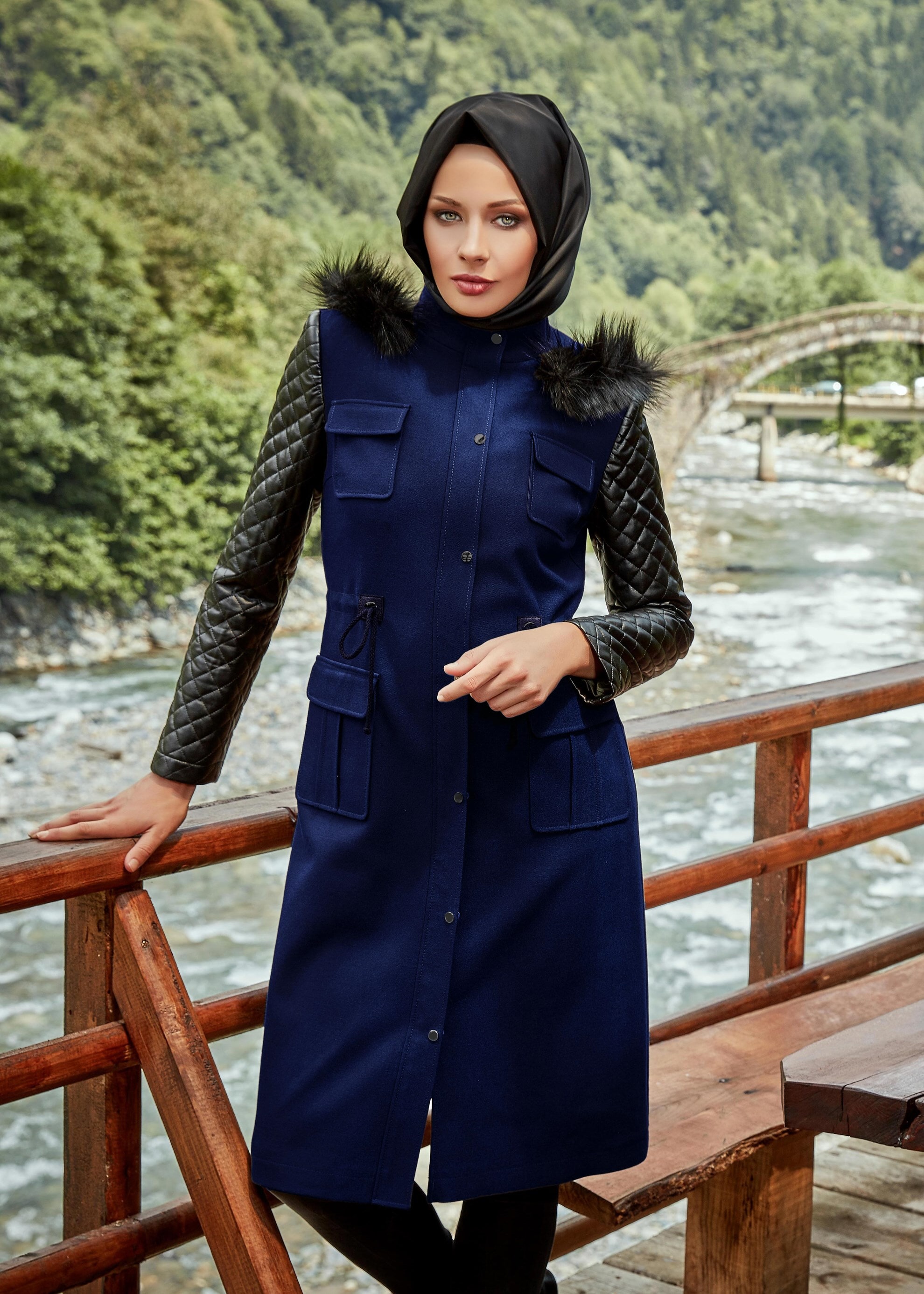 Tesettür giyim LACİVERT 1860 TRENÇKOT