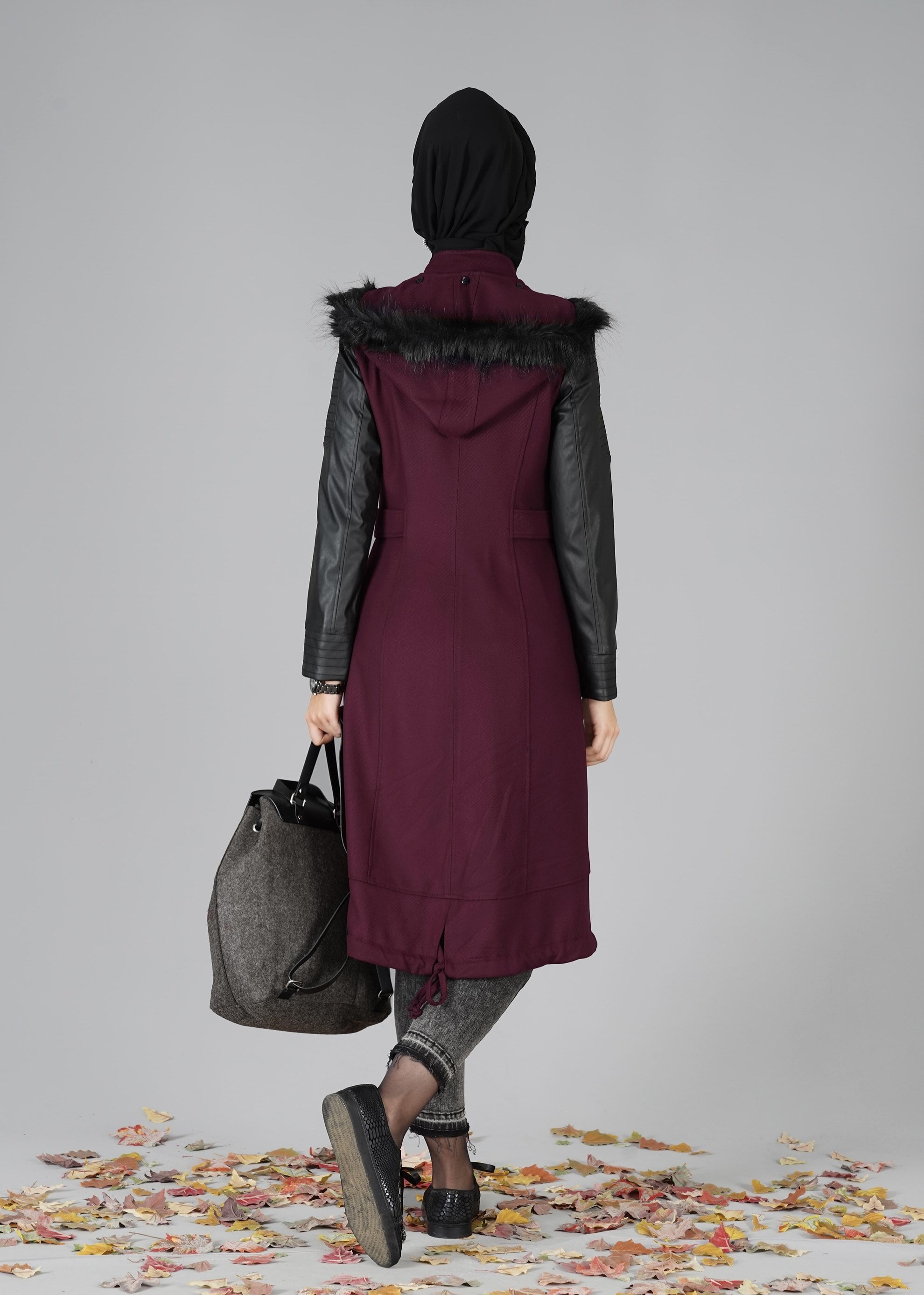 Tesettür giyim BORDO 1861 TRENÇKOT